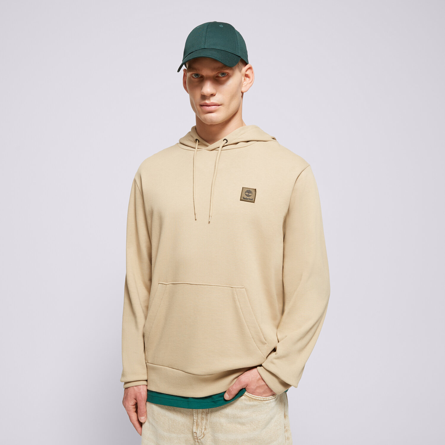 Bluza męska TIMBERLAND BLUZA Z KAPTUREM WOVEN BADGE (LB) HOODIE LEMON PE TB0A2NFXDH41 BEŻOWY