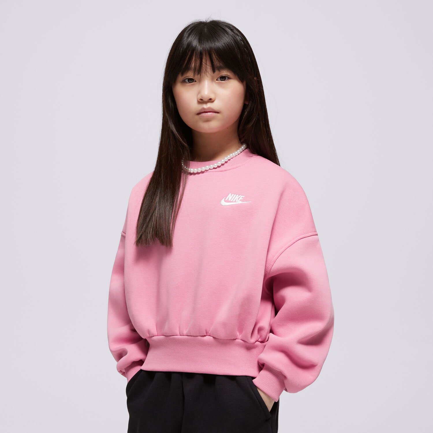 Sportowa bluza dziecięca NIKE BLUZA G NSW CLUB FLC BXY CRW LBR GIRL FZ9244-646 RÓŻOWY