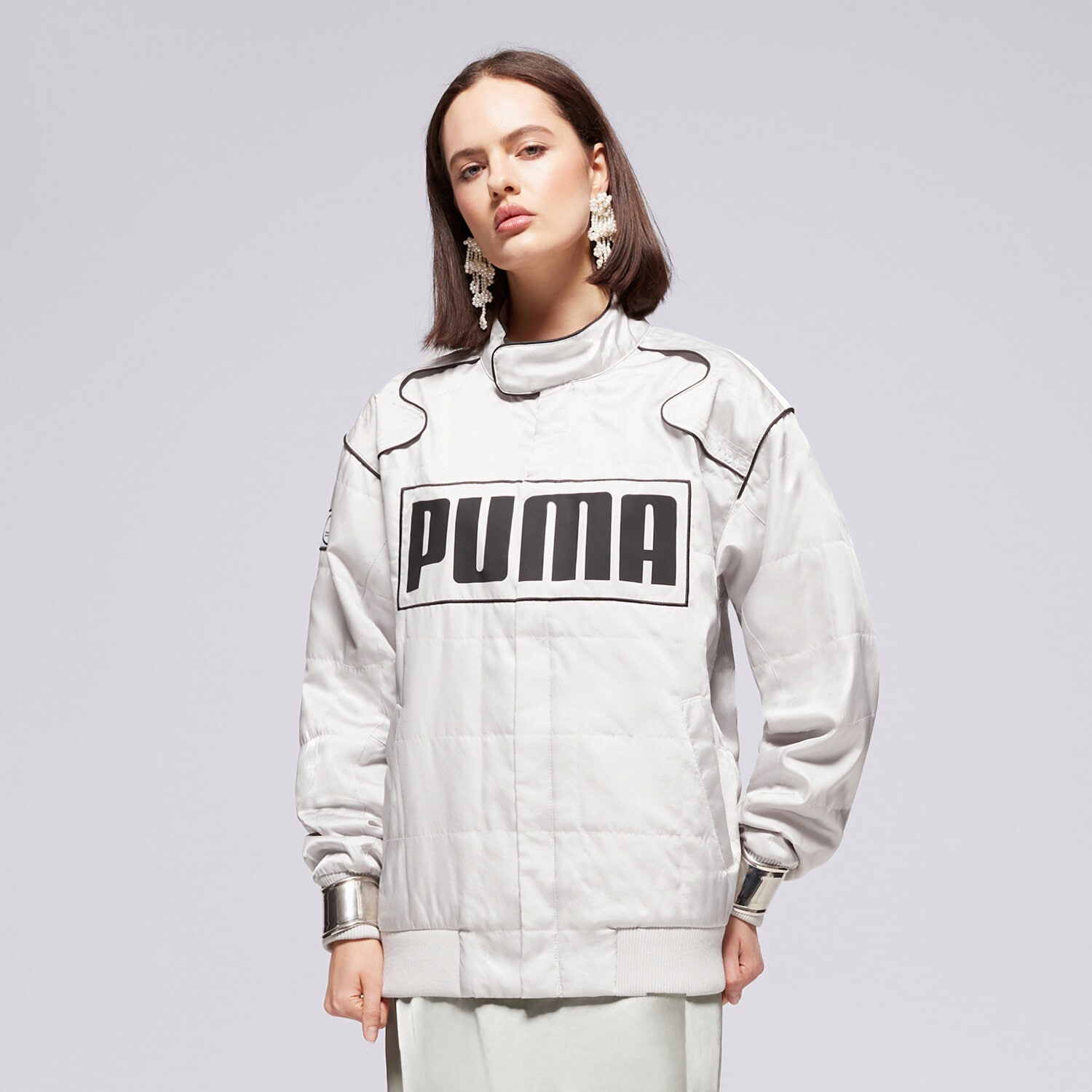 Kurtka wiosenna / jesienna damska PUMA KURTKA RELAXED RACER JACKET 629914 61 SZARY