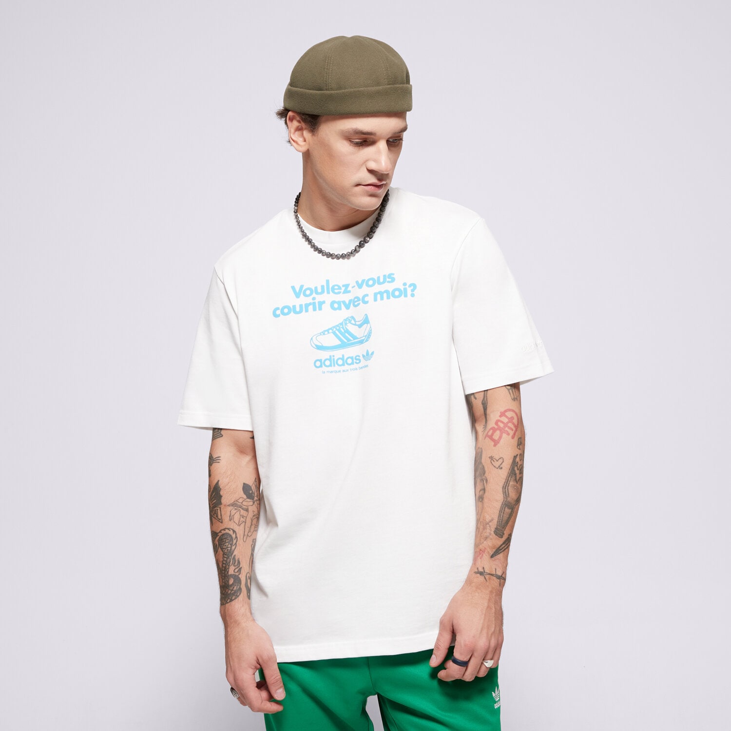 Koszulka, t-shirt sportowy męski ADIDAS T-SHIRT GRFX TEE JC8365 BIAŁY