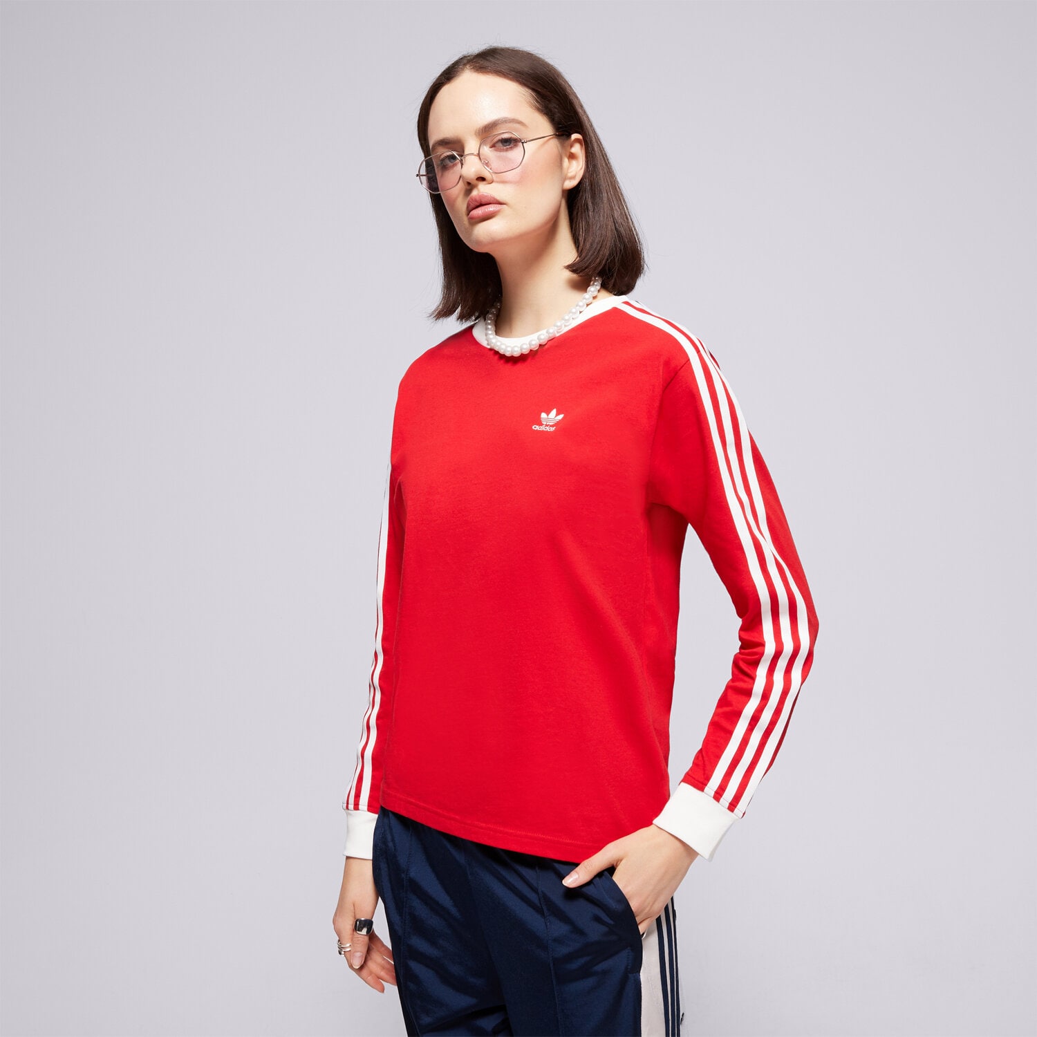 Koszulka, t-shirt damski ADIDAS T-SHIRT 3S REGULAR LS JC5777 CZERWONY