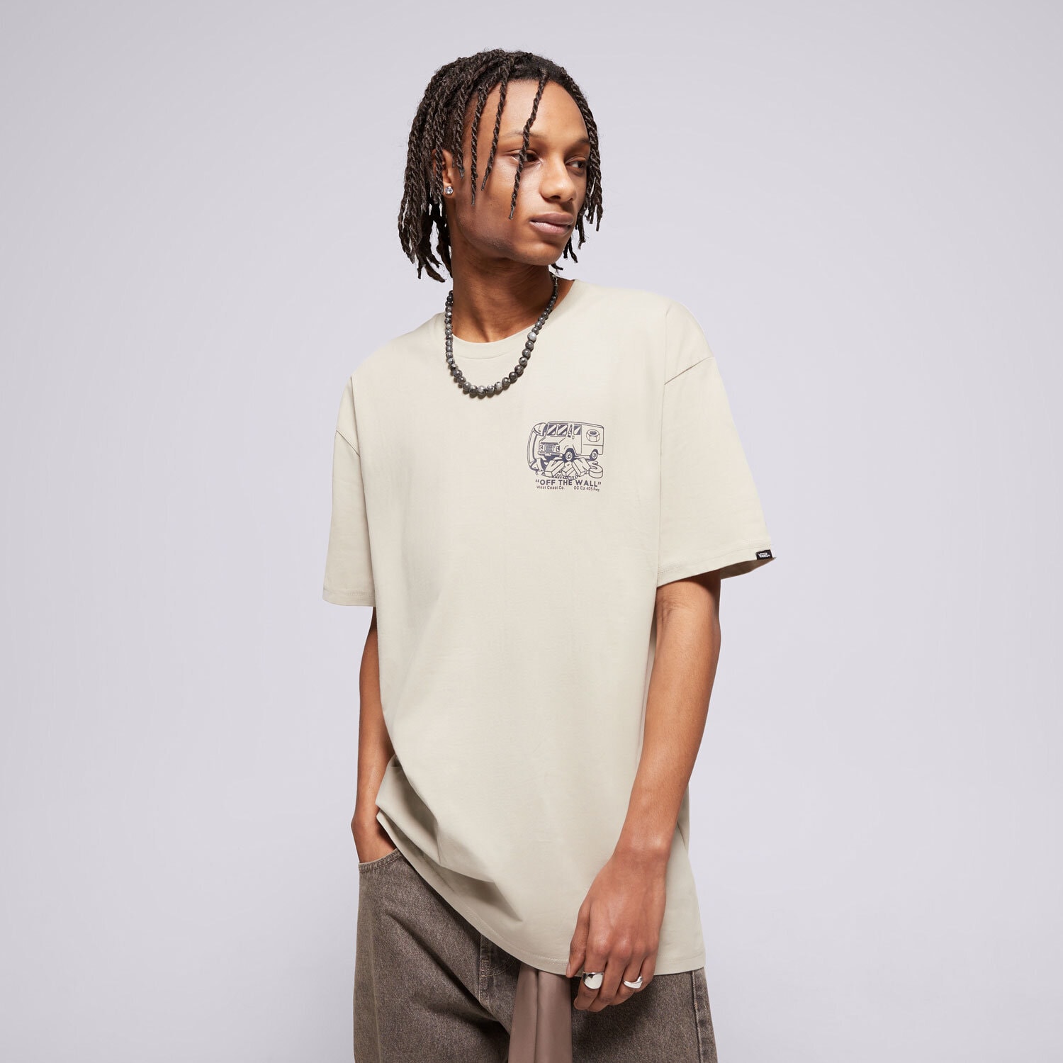 Koszulka, t-shirt sportowy męski VANS T-SHIRT NEXT STOP SS VN000NHPZUJ BEŻOWY
