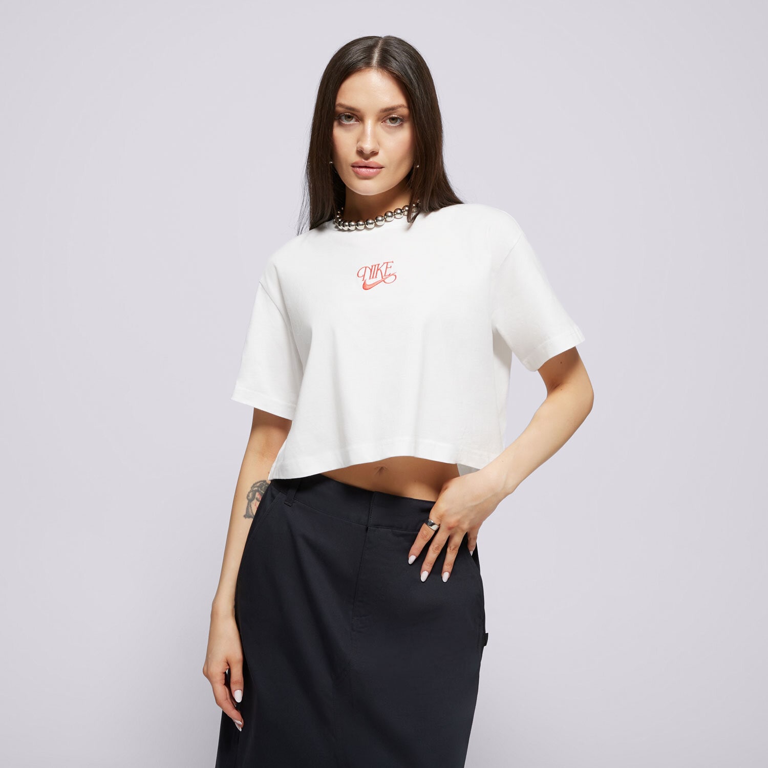 Koszulka, t-shirt damski NIKE T-SHIRT W NSW SS CROP TEE IWD HF9500-100 BIAŁY