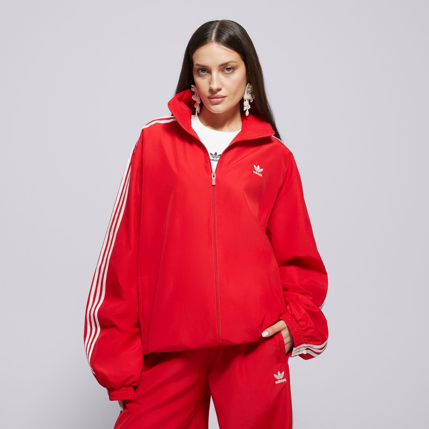 Bluza damska ADIDAS BLUZA ROZPINANA OVERSIZED JD3393 CZERWONY