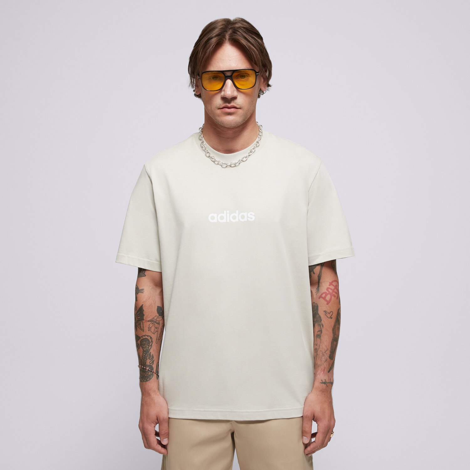 Koszulka, t-shirt sportowy męski ADIDAS T-SHIRT M LIN SJ T JE9007 BEŻOWY