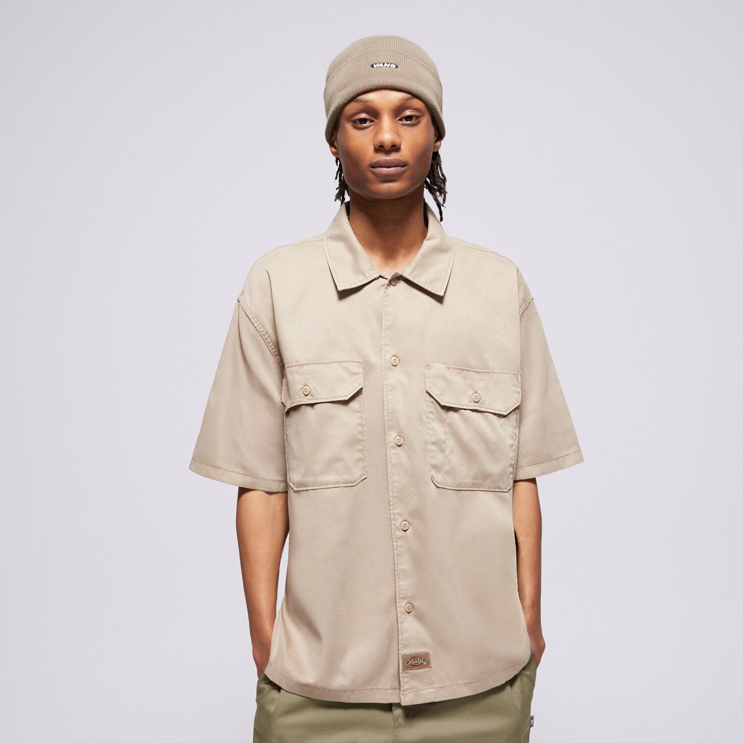 Koszule męskie sportowe DICKIES KOSZULA UNIONVILLE GD WORK SHIRT SS DK0A4Z7Q0DS1 BEŻOWY