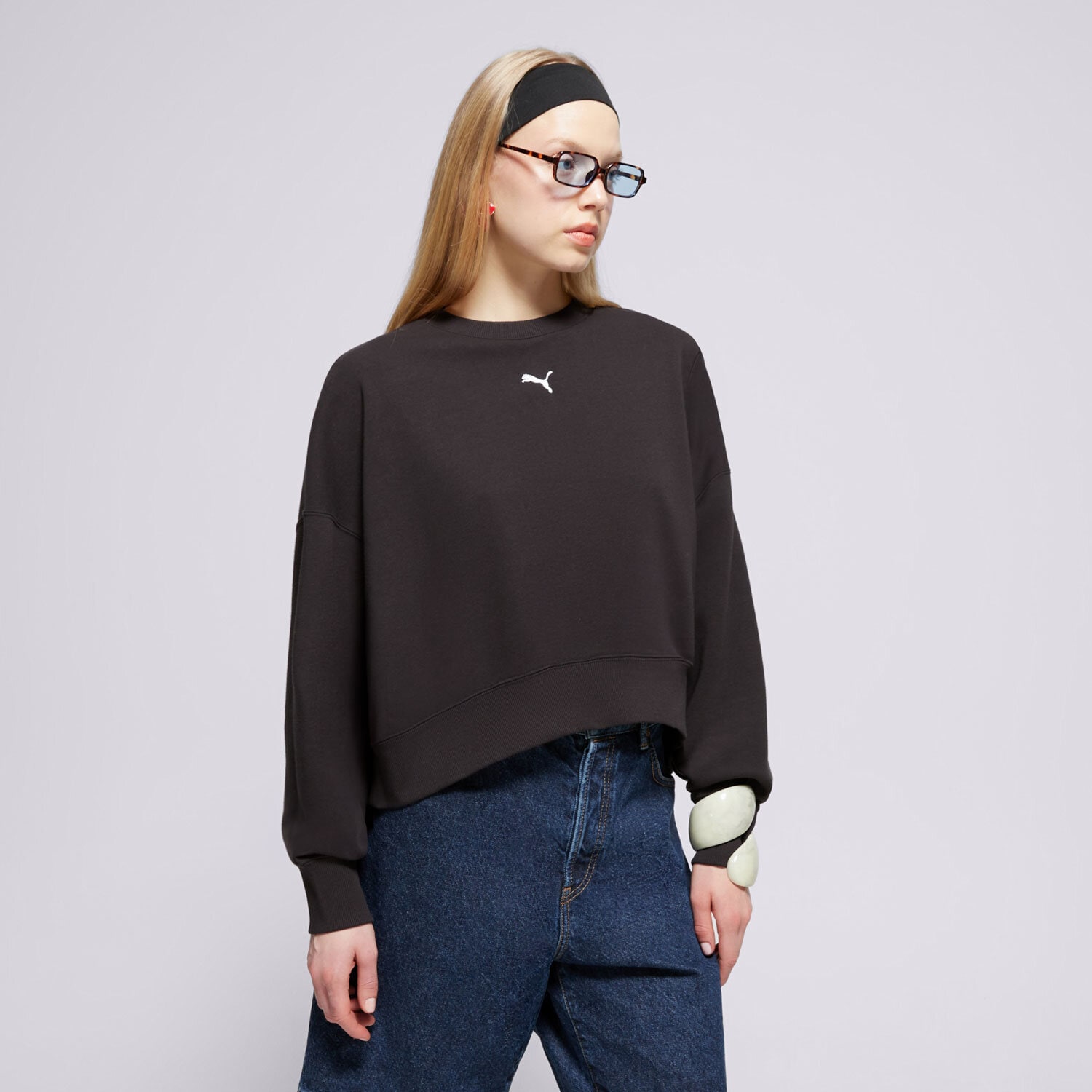 Bluza damska PUMA BLUZA OVER-OVERSIZED CREW TR 629748 01 CZARNY
