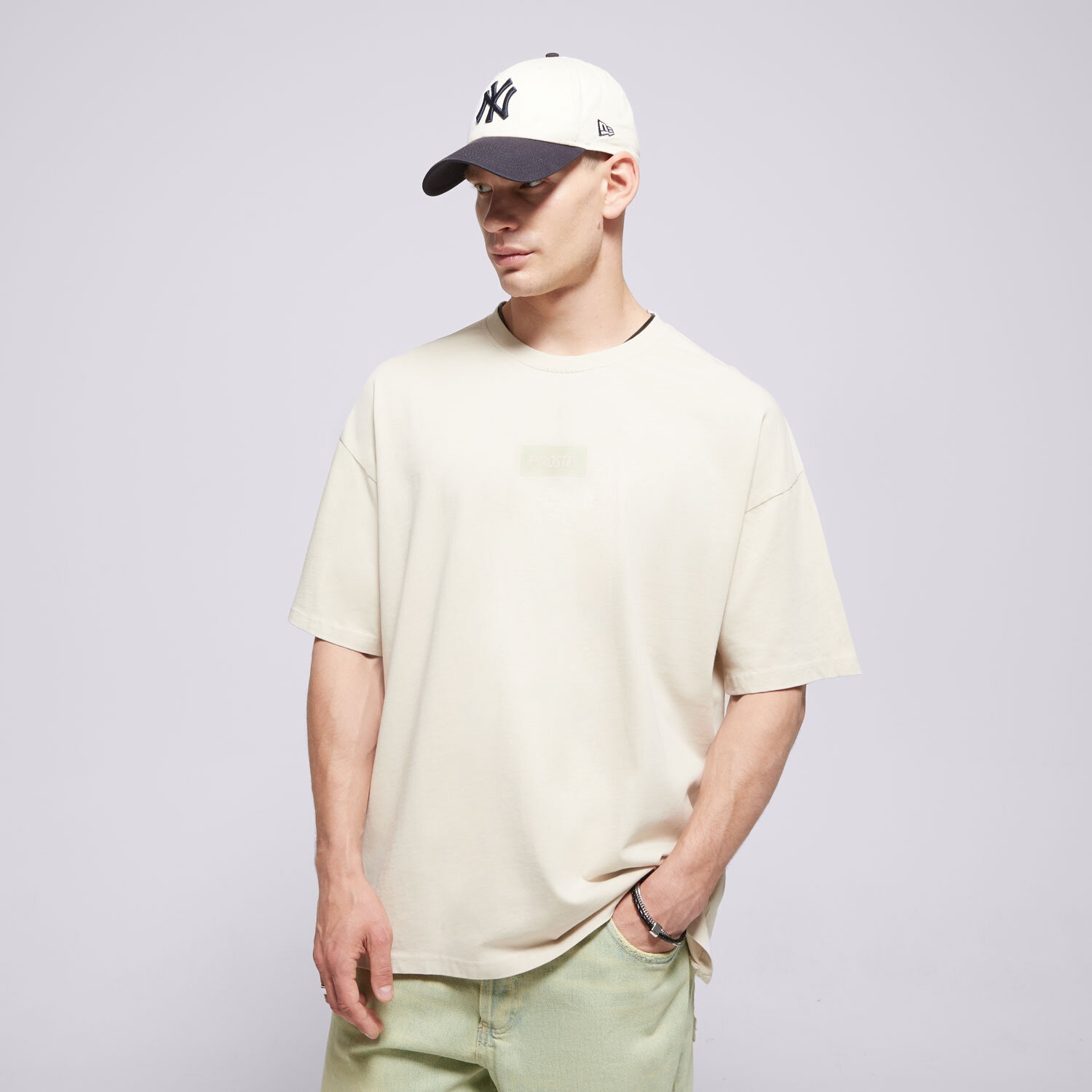 Koszulka, t-shirt sportowy męski PROSTO  T-SHIRT BOX 2.0 KL251MTEE1131 BEŻOWY