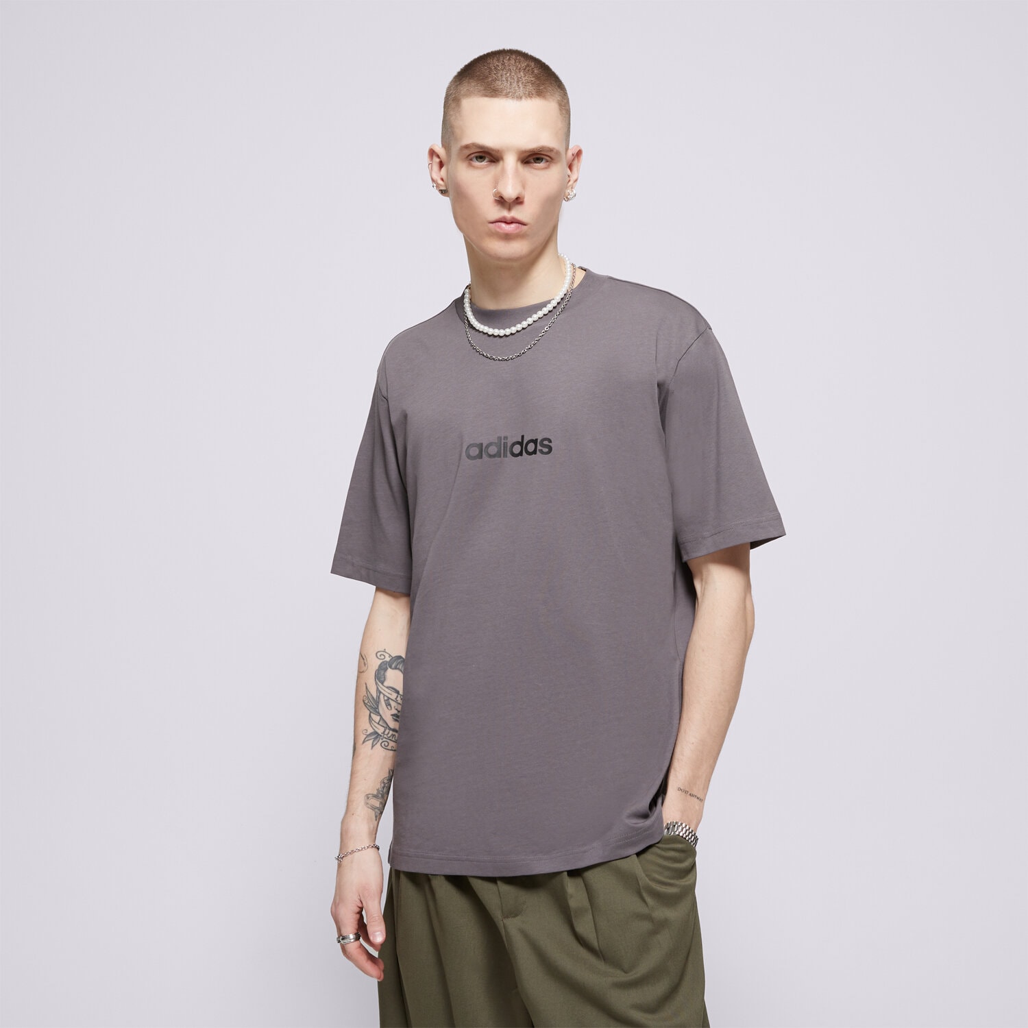 Koszulka, t-shirt sportowy męski ADIDAS T-SHIRT M LIN SJ T JE9005 SZARY
