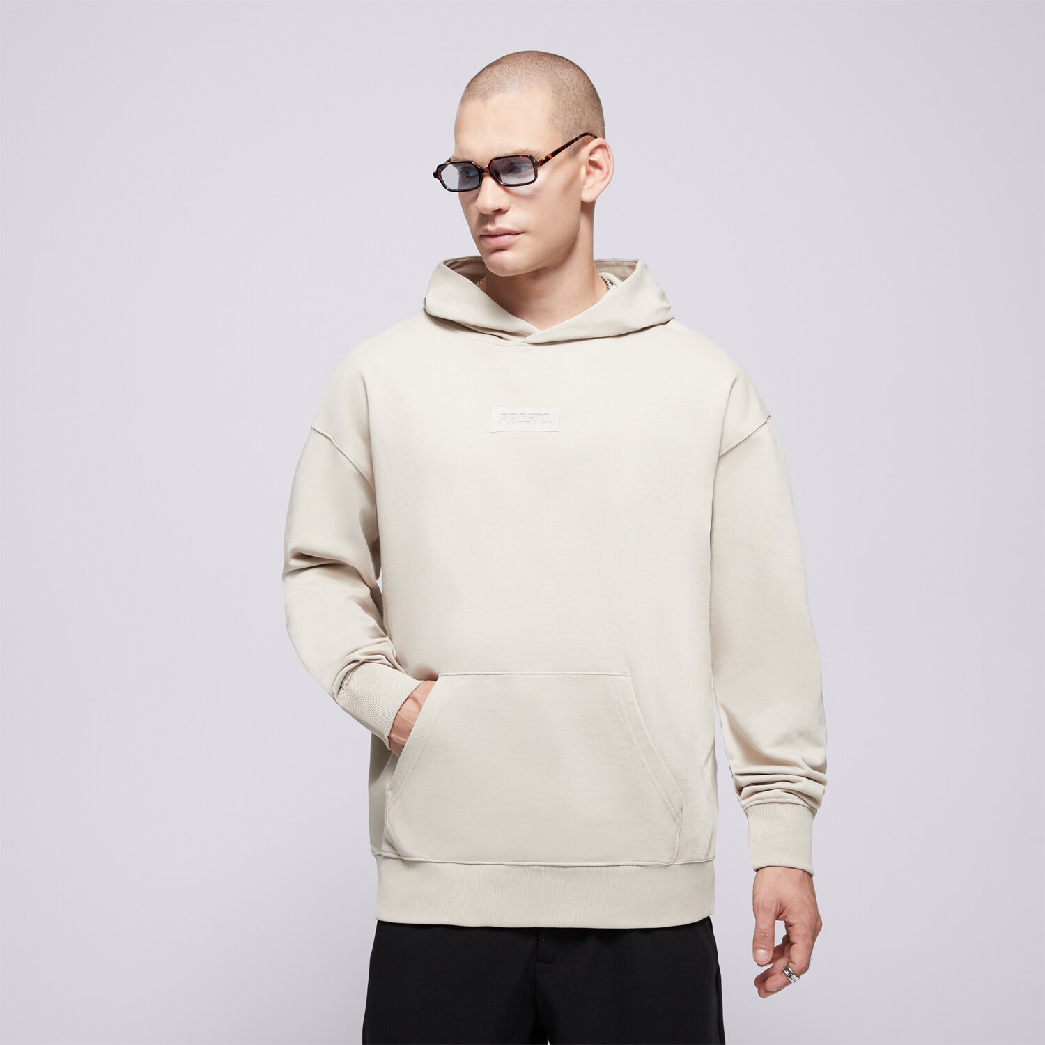 Bluza męska PROSTO BLUZA Z KAPTUREM HOODIE BOX 2.0 KL251MSWE2091 BEŻOWY