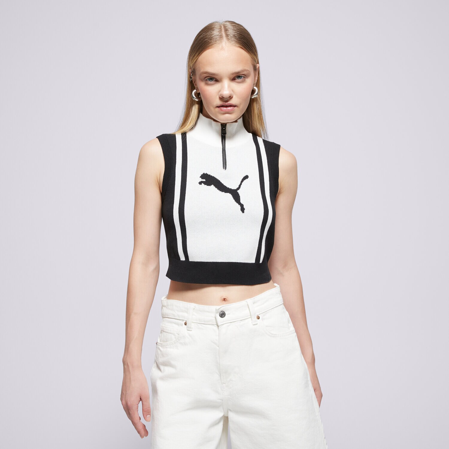 Bezrękawniki damskie sportowe PUMA BEZRĘKAWNIK FUTURE.PUMA.ARCHIVE HALF-ZIP KNITTED TANK 632126 01 CZARNY