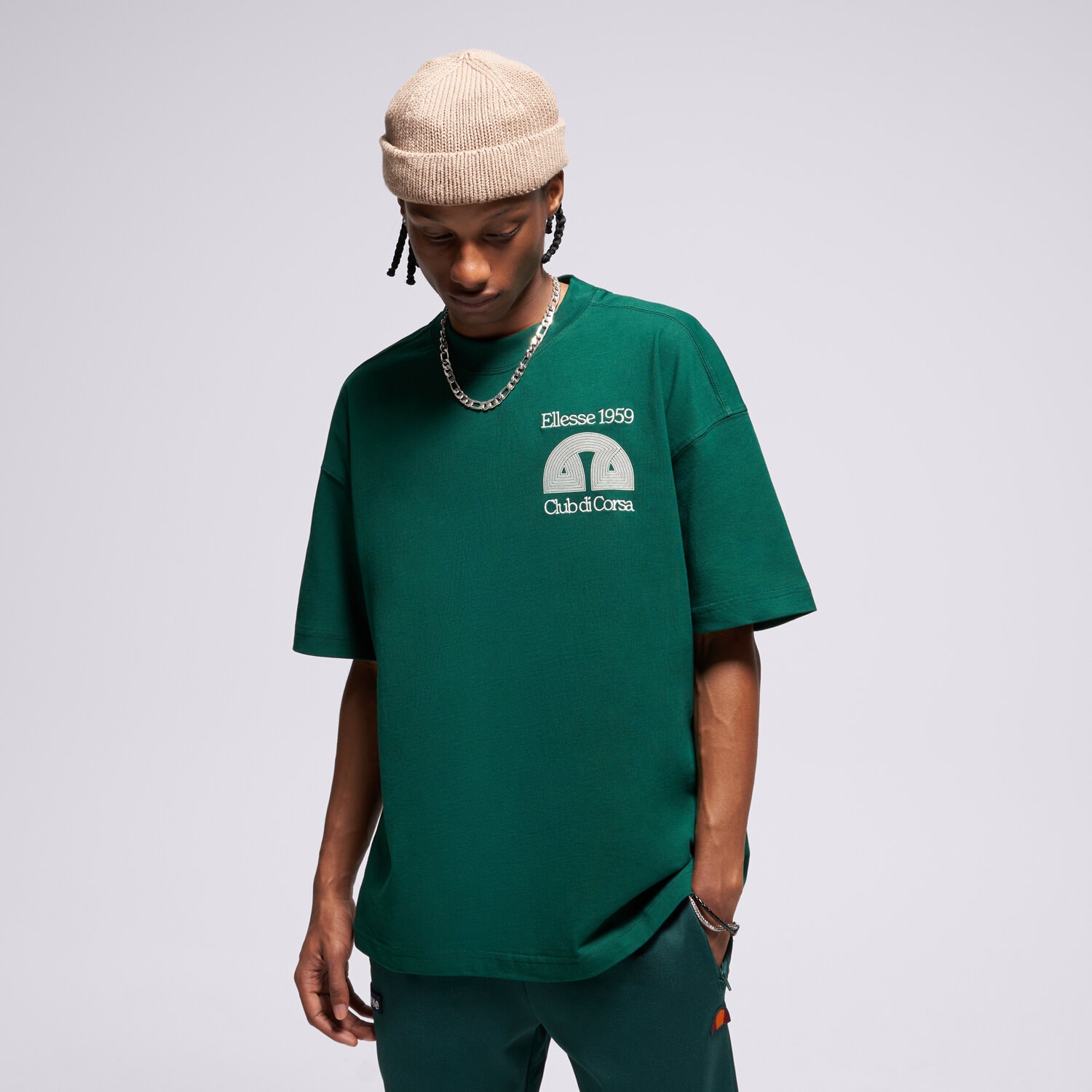 Koszulka, t-shirt sportowy męski ELLESSE T-SHIRT CLUB DI CORSA TEE DGREEN SHB23147502 ZIELONY