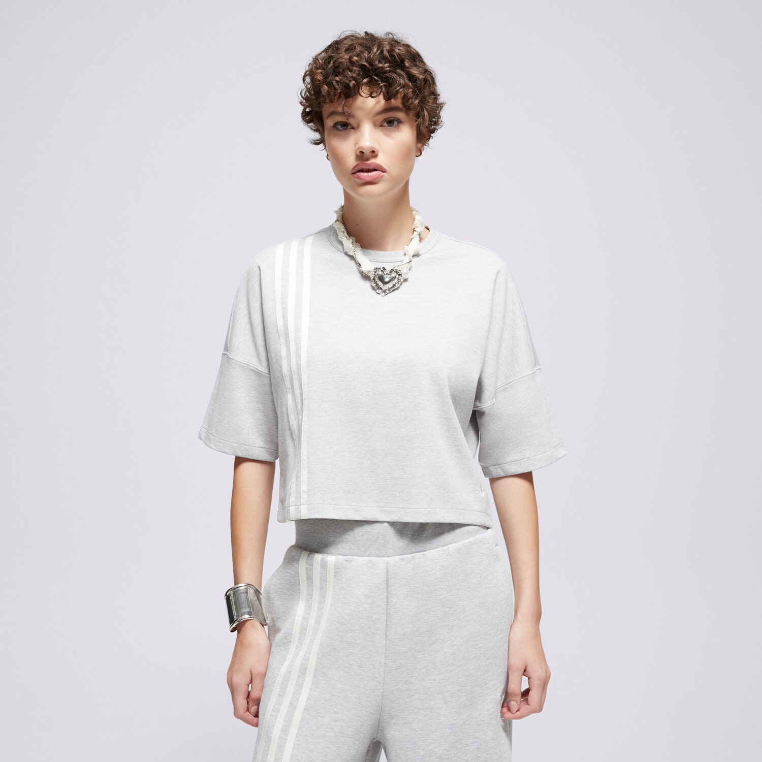 Koszulka, t-shirt damski ADIDAS T-SHIRT 3 STRIPES TEE JW3610 SZARY