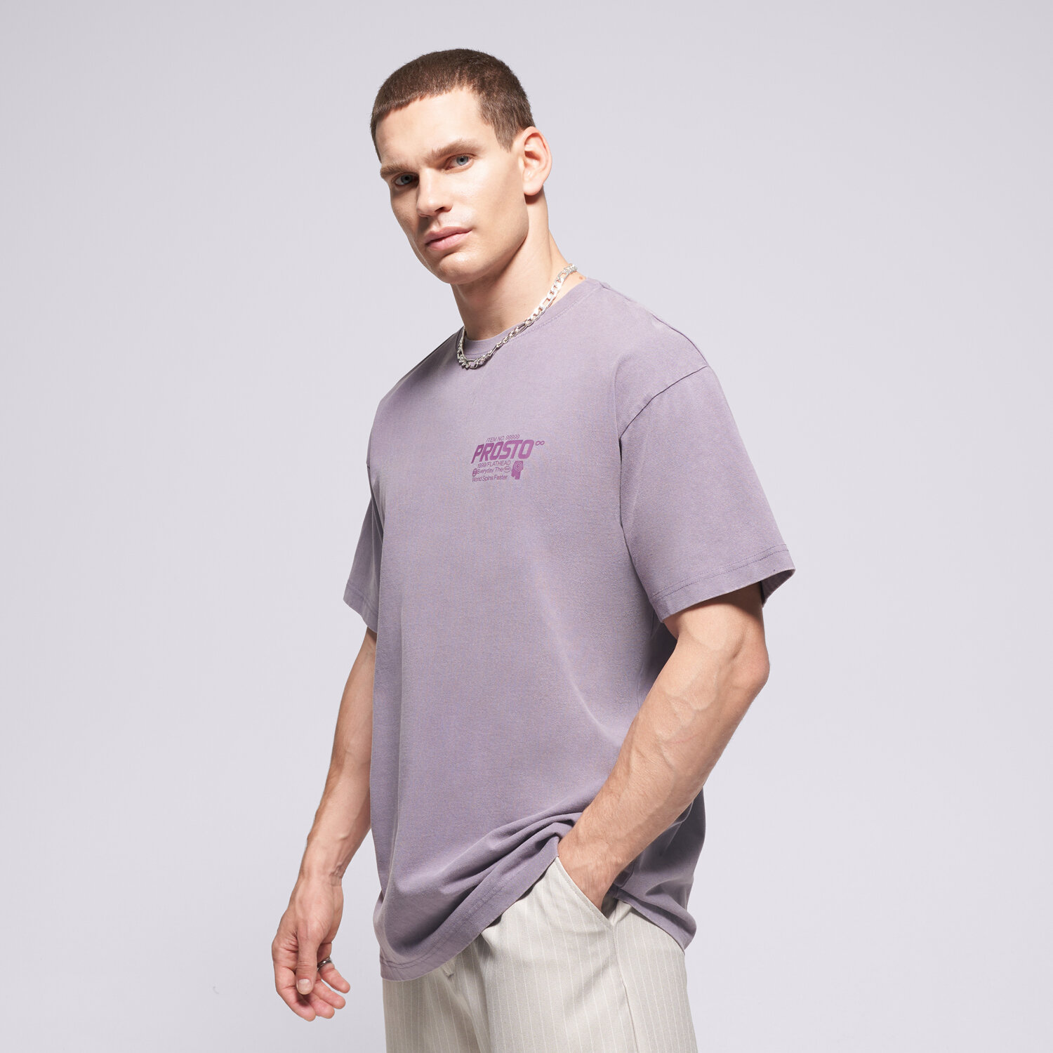 Koszulka, t-shirt sportowy męski PROSTO T-SHIRT FLATHEAD WASHED LAVENDER KL252MTEE1071 FIOLETOWY