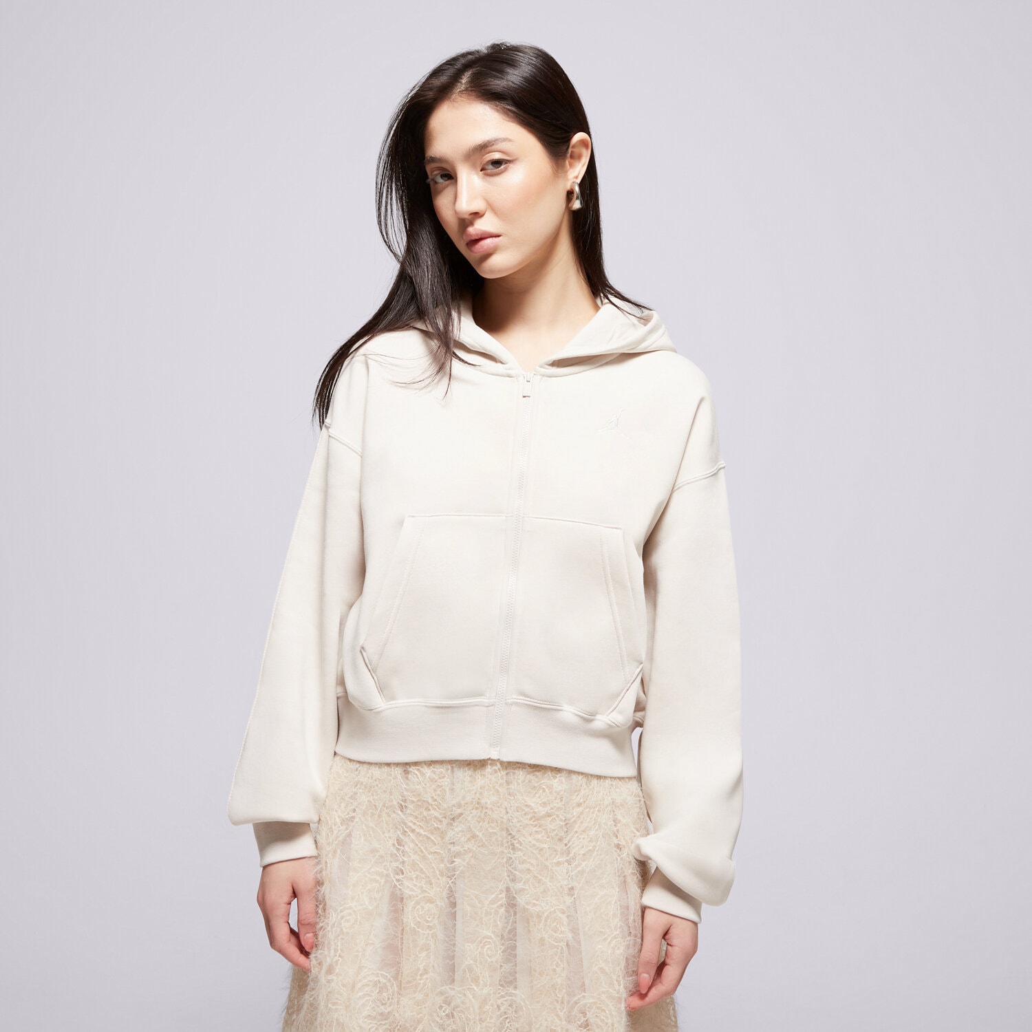 Bluza damska JORDAN BLUZA ROZPINANA Z KAPTUREM W J BRK FLC FZ MOD CROP IH3351-104 BEŻOWY