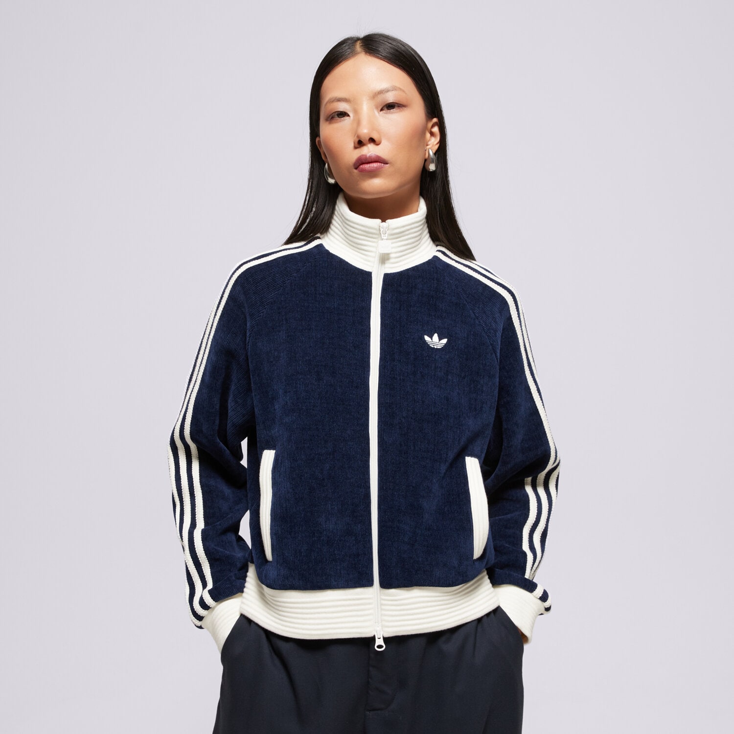 Bluza damska ADIDAS BLUZA ROZPINANA VELOUR KNIT TRACK TOP KS7779 GRANATOWY