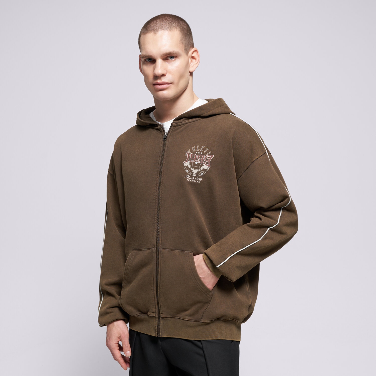 Bluza męska PROSTO BLUZA ROZPINANA ZIP HOODIE ATHLETIC WASHED BROWN KL252MSWE2071 BRĄZOWY