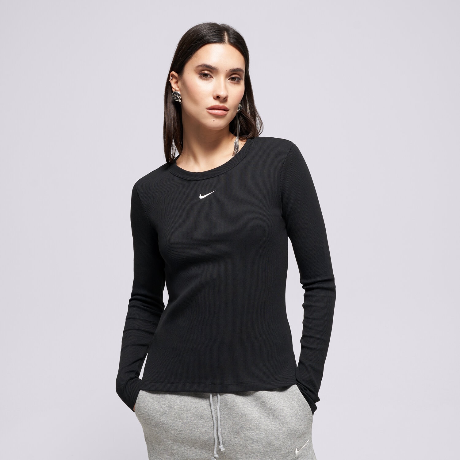 Koszulka, t-shirt damski NIKE T-SHIRT LS TEE RIB TIGHT W NSW IH7691-010 CZARNY