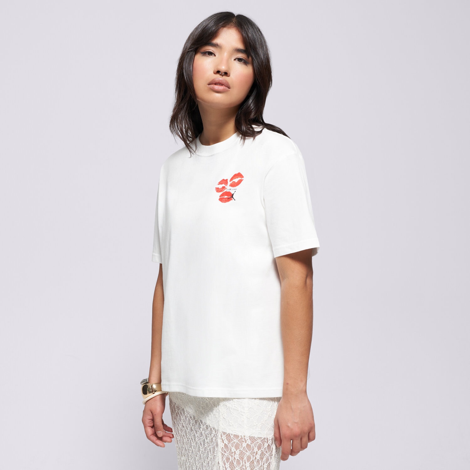 Koszulka, t-shirt damski JORDAN T-SHIRT W J FLT SS GF GFX TEE KISS IF0797-100 BIAŁY