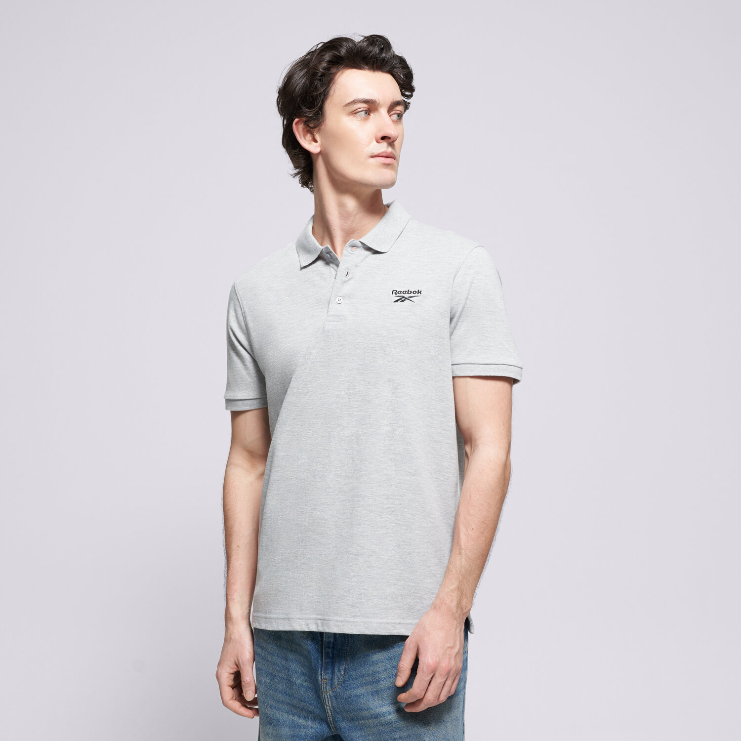 Koszulka, t-shirt sportowy męski REEBOK POLO BLAZE EMBROIDERED SS POLO SHIRT 100239702 SZARY