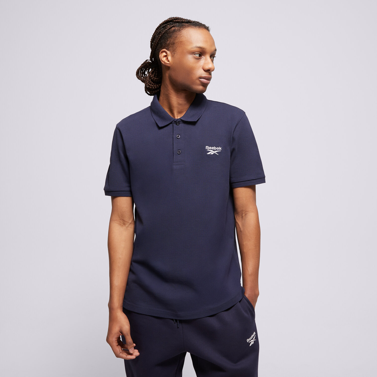 Koszulka, t-shirt sportowy męski REEBOK POLO BLAZE EMBROIDERED SS POLO SHIRT 100239705 GRANATOWY