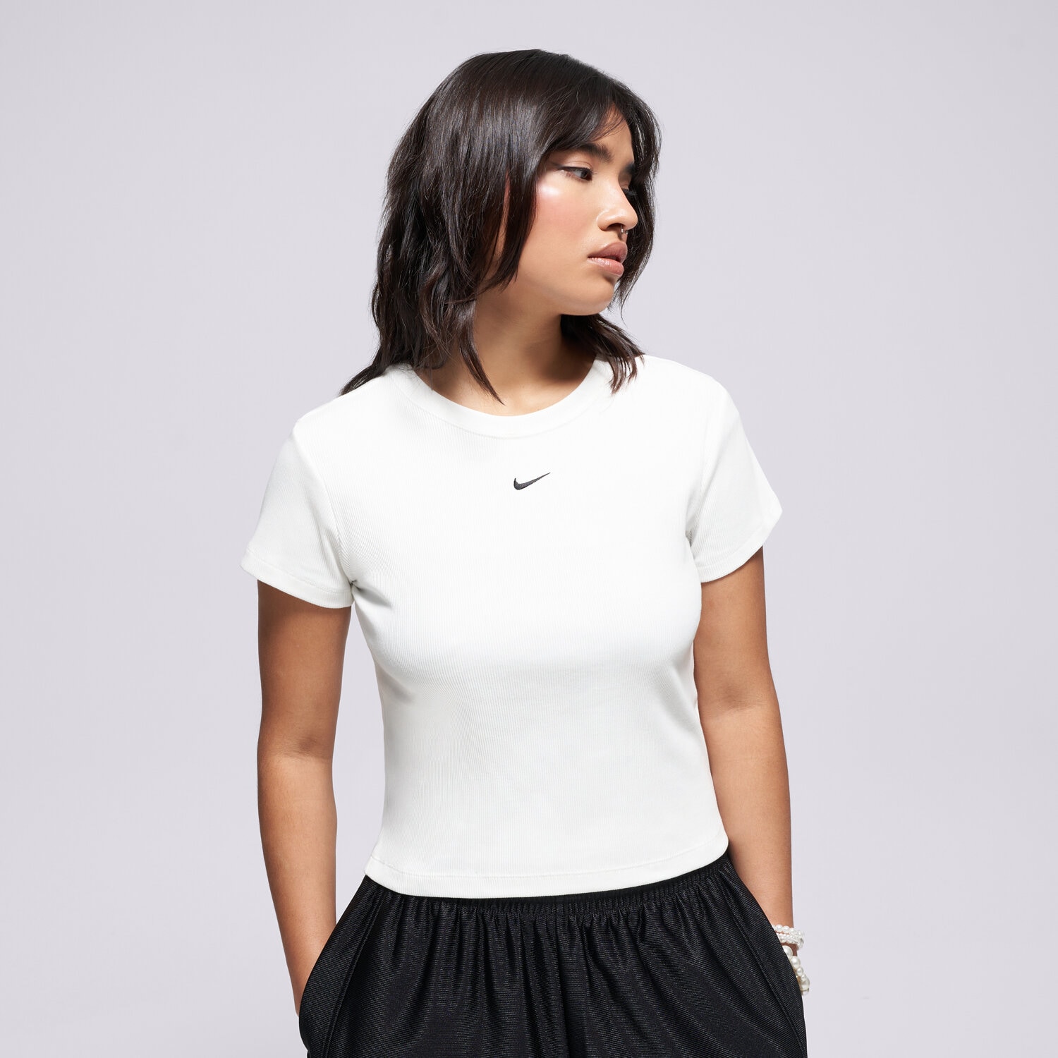 Koszulka, t-shirt damski NIKE T-SHIRT W NSW RIB TGHT SS TEE HV4994-100 BIAŁY
