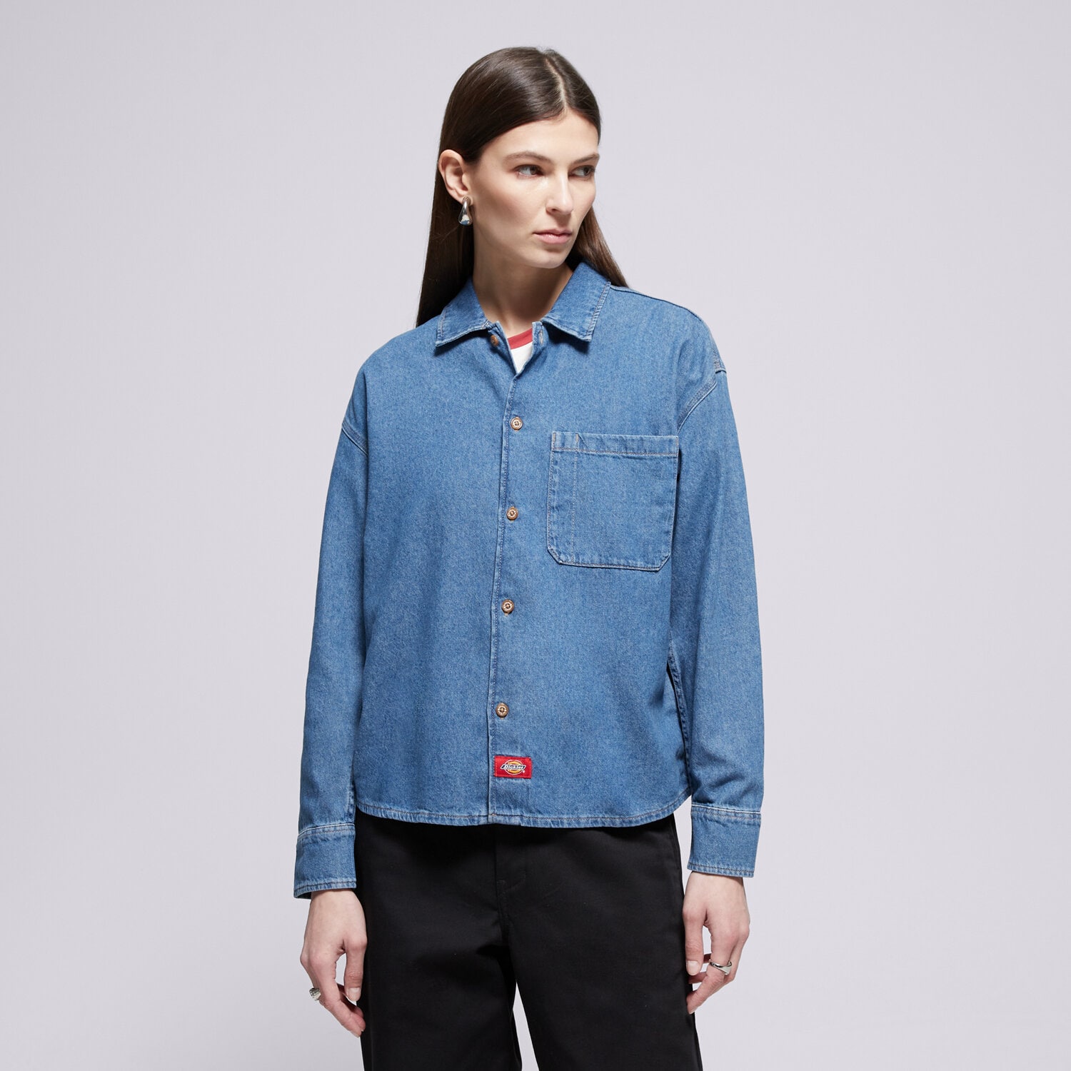 Koszulka, t-shirt damski DICKIES KOSZULA LIGHTWEIGHT DENIM SHIRT LS W DK0A8826CLB1 NIEBIESKI