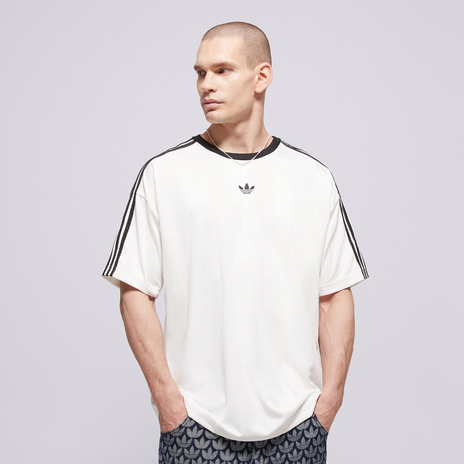 Koszulka, t-shirt sportowy męski ADIDAS T-SHIRT JACQUARD JERSEY KD5829 BIAŁY
