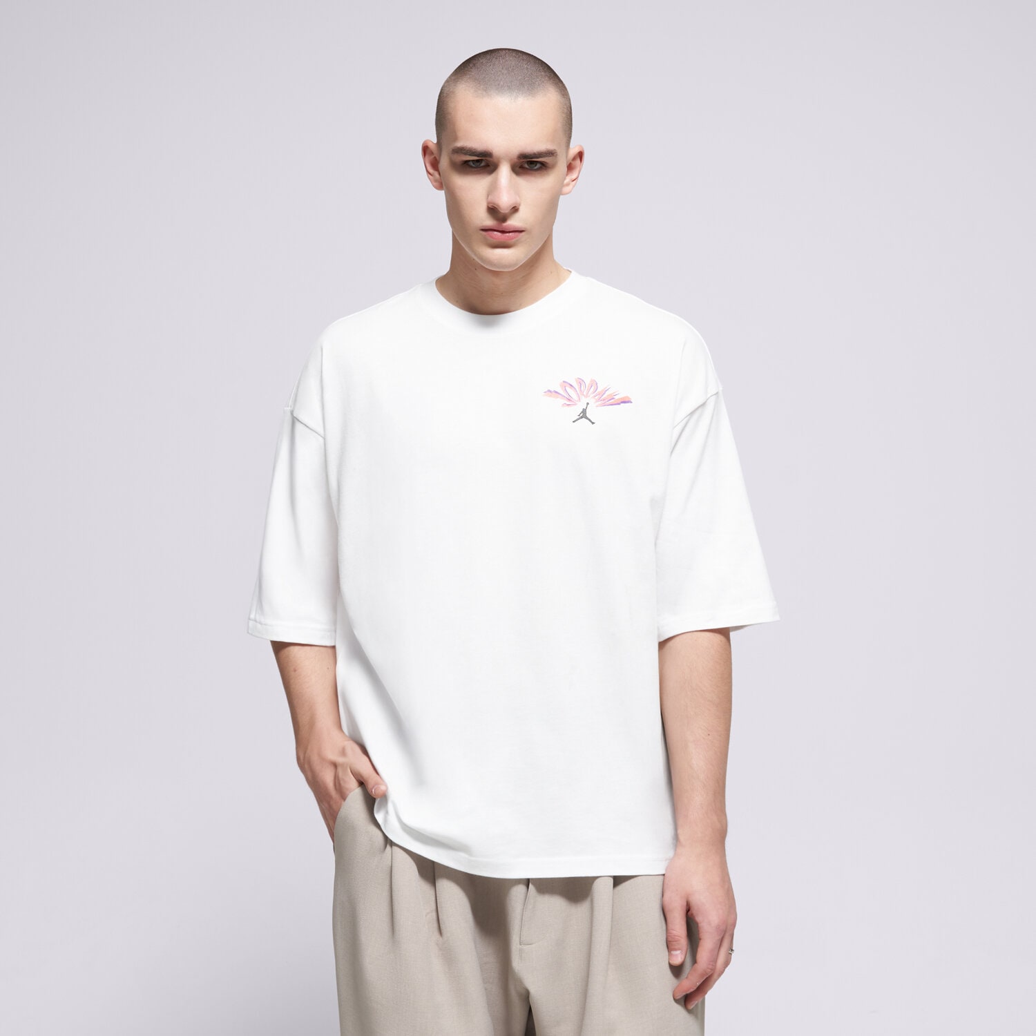 Koszulka, t-shirt sportowy męski JORDAN T-SHIRT M J FLT REIS FEAR SS CREW IF3118-100 BIAŁY
