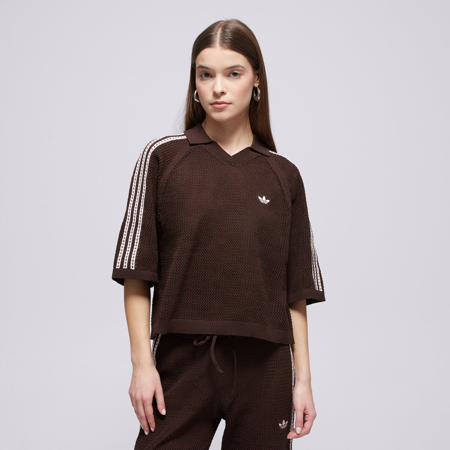 Koszulka, t-shirt damski ADIDAS T-SHIRT CROCHET POLO KE0198 BRĄZOWY