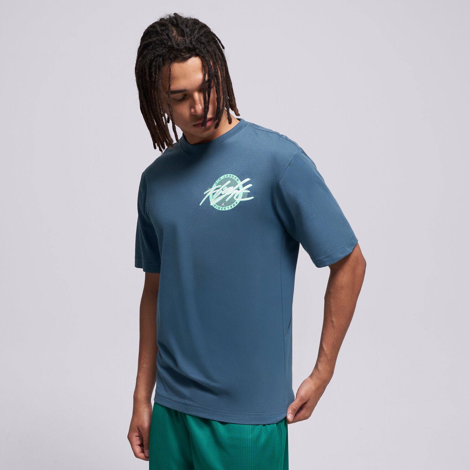Koszulka, t-shirt sportowy męski JORDAN T-SHIRT M J FLT SS CREW IF3067-031 NIEBIESKI