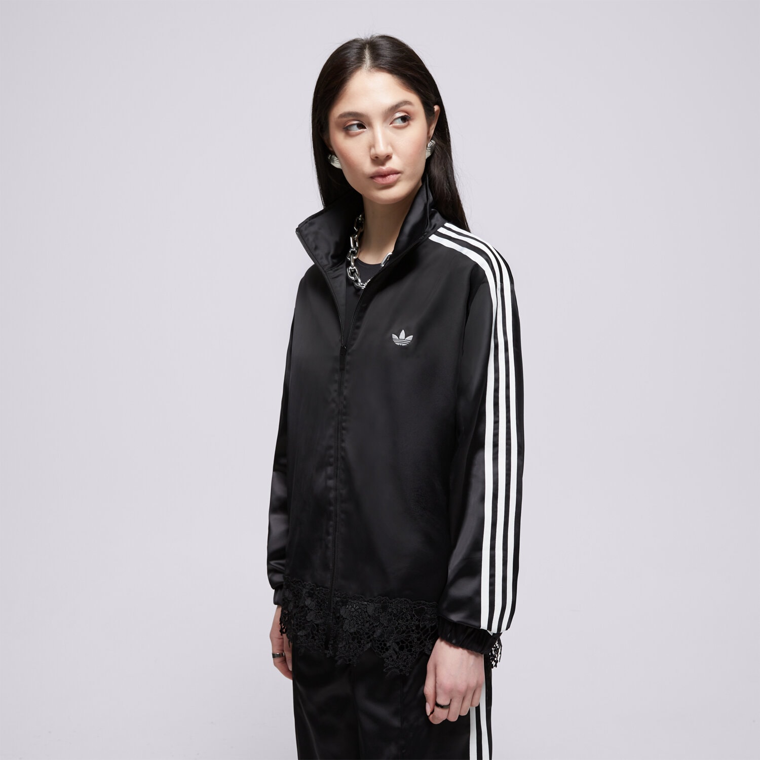 Bluza damska ADIDAS BLUZA ROZPINANA SATIN LACE TRACK TOP LOOSE FIREBIRD LF2670 CZARNY