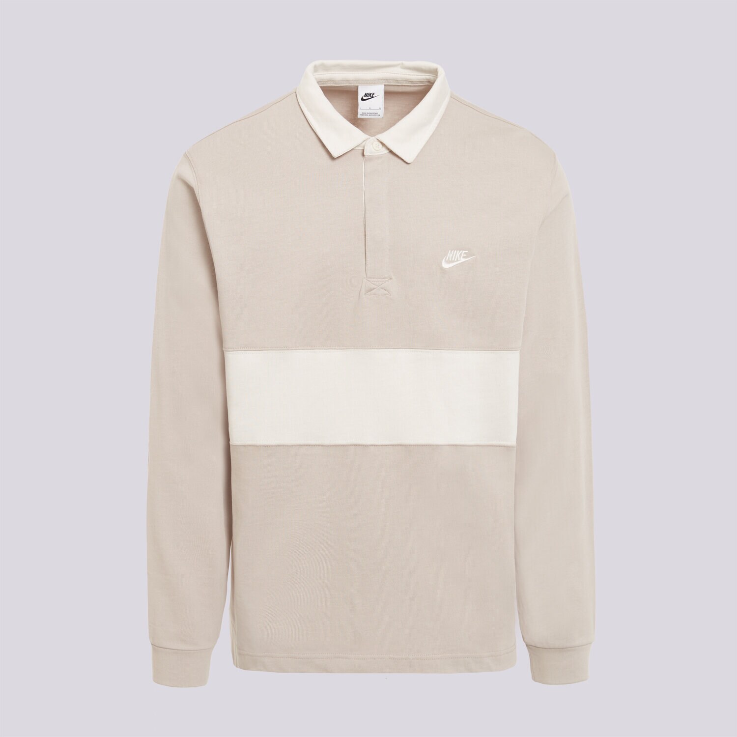 Koszulka, t-shirt sportowy męski NIKE POLO M NK CLUB LS RUGBY TOP IM5572-211 BEŻOWY