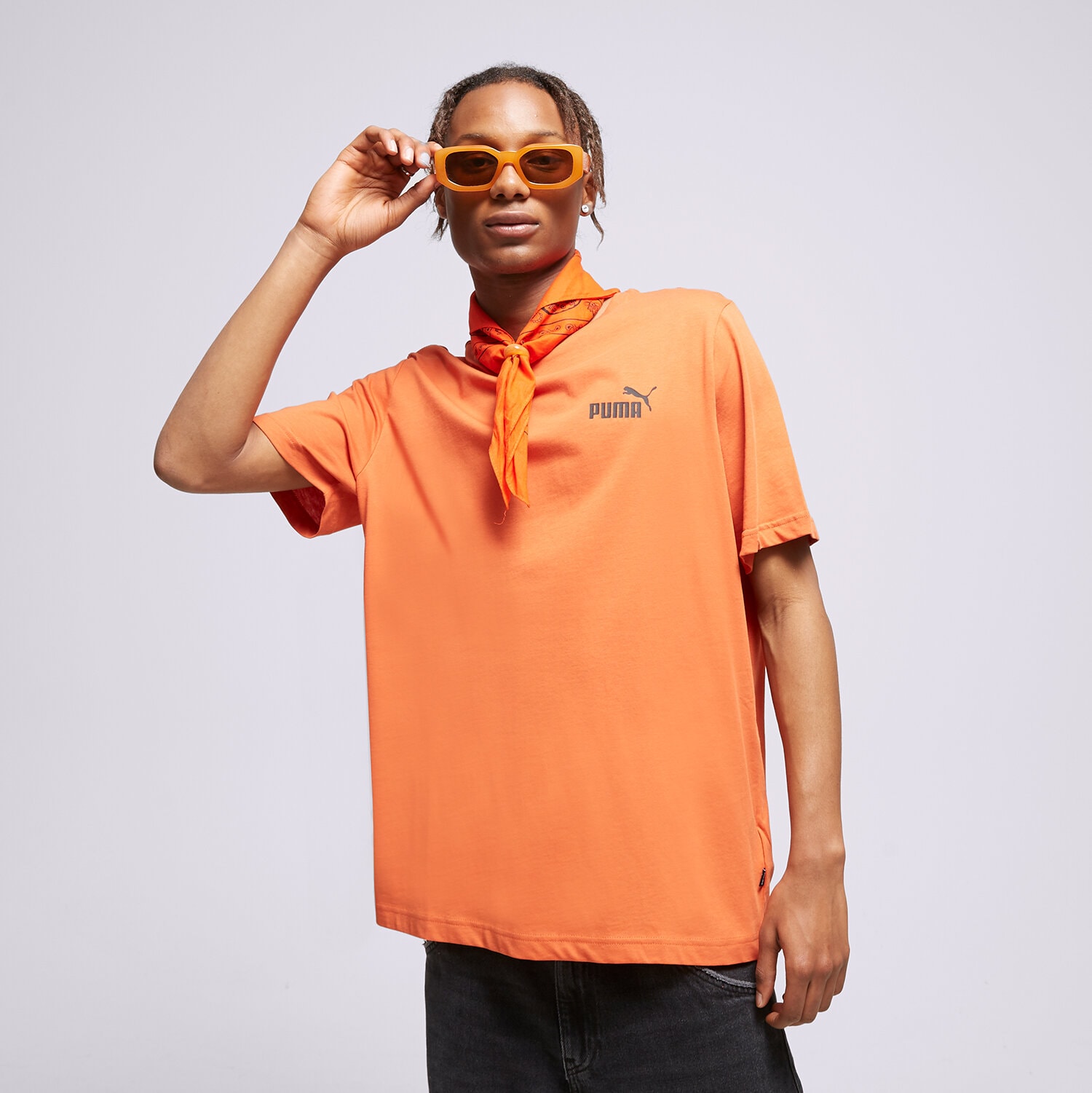 Koszulka, t-shirt sportowy męski PUMA T-SHIRT ESS LOGO TEE (S) 58666994 POMARAŃCZOWY