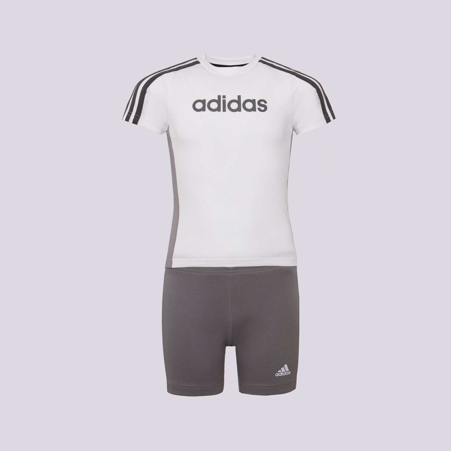 Sportowe spodnie dziecięce ADIDAS KOMPLET LINEAR TEESHT WHTGRY B IS6332 SZARY