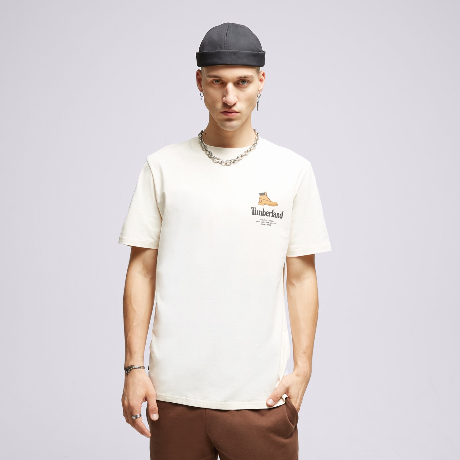 Koszulka, t-shirt sportowy męski TIMBERLAND T-SHIRT SS BOOT LOGO TEE BOX TB0A6GEHV041 BIAŁY