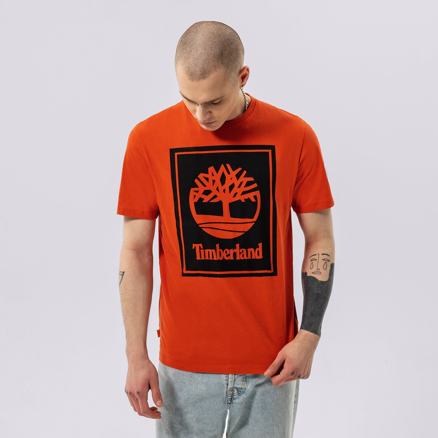 Koszulka, t-shirt sportowy męski TIMBERLAND T-SHIRT YC SS STACK LOGO TEE (REGULAR) TB0A2AJ1CN41 CZERWONY