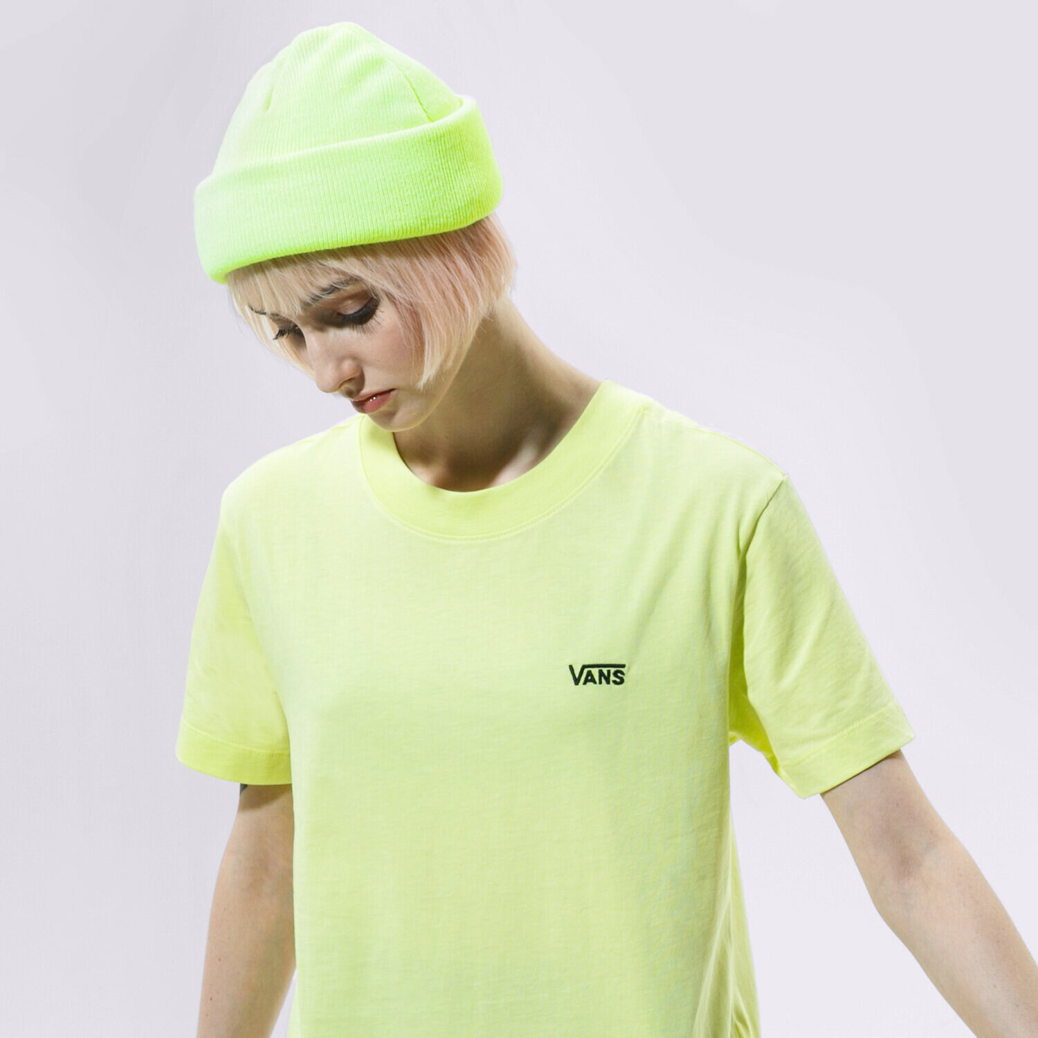 Koszulka, t-shirt damski VANS T-SHIRT WM JUNIOR V BOXY SUNNY LIME VN0A4MFLTCY1 ŻÓŁTY