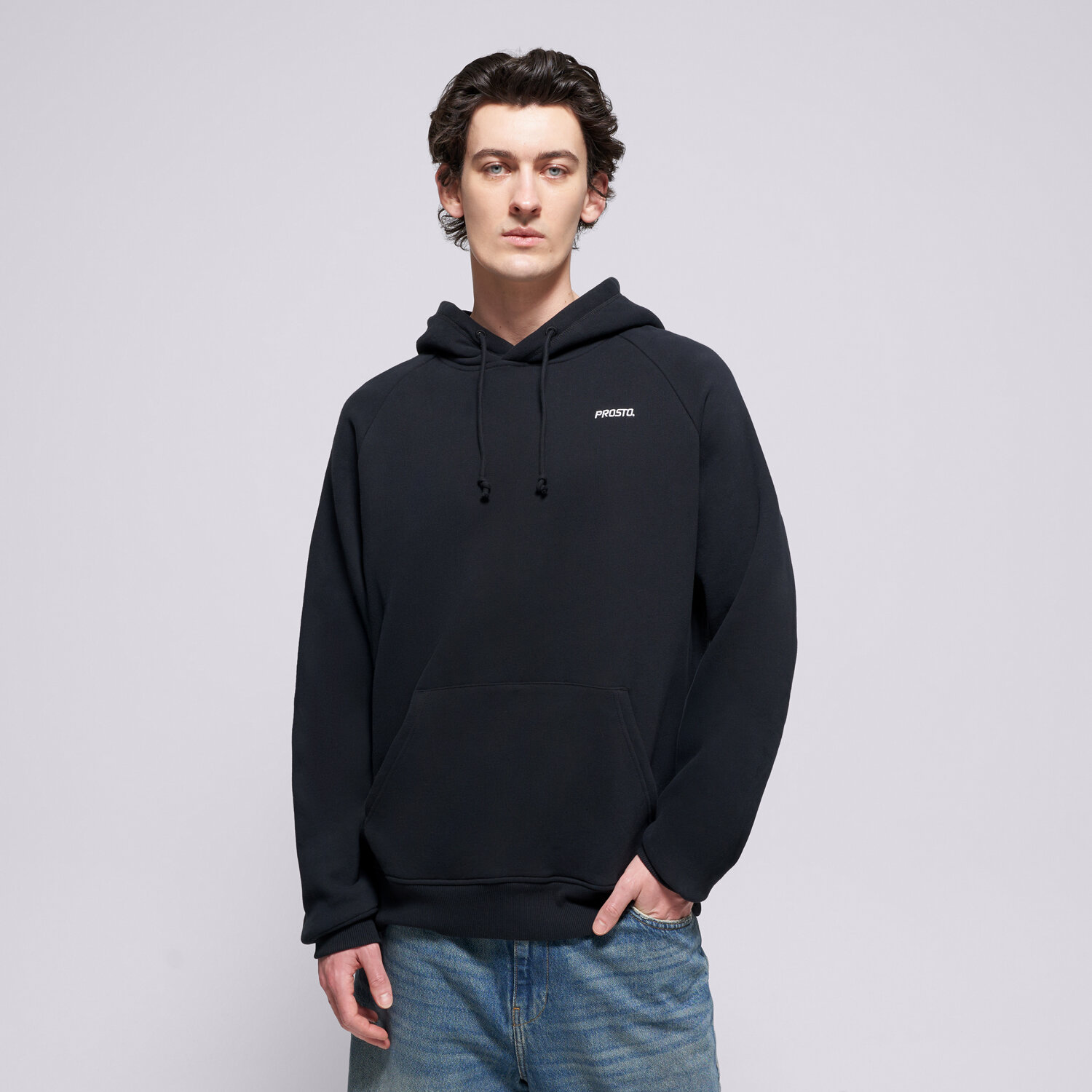 Bluza męska PROSTO BLUZA Z KAPTUREM HOODIE SKIZZLE WASHED BLACK KL252MSWE2181 CZARNY