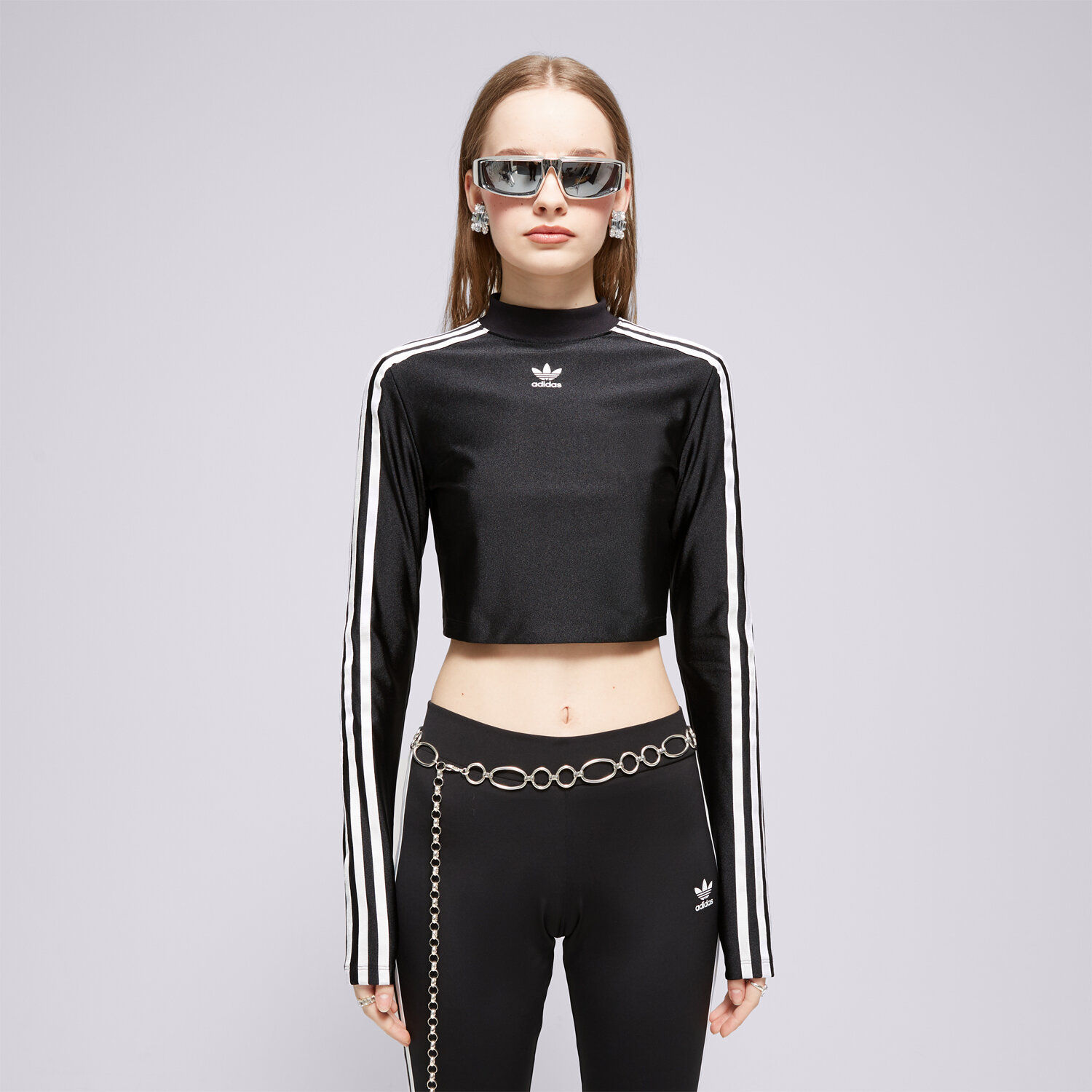 Koszulka, t-shirt damski ADIDAS TOP 3 S CROPPED LS IU2428 CZARNY
