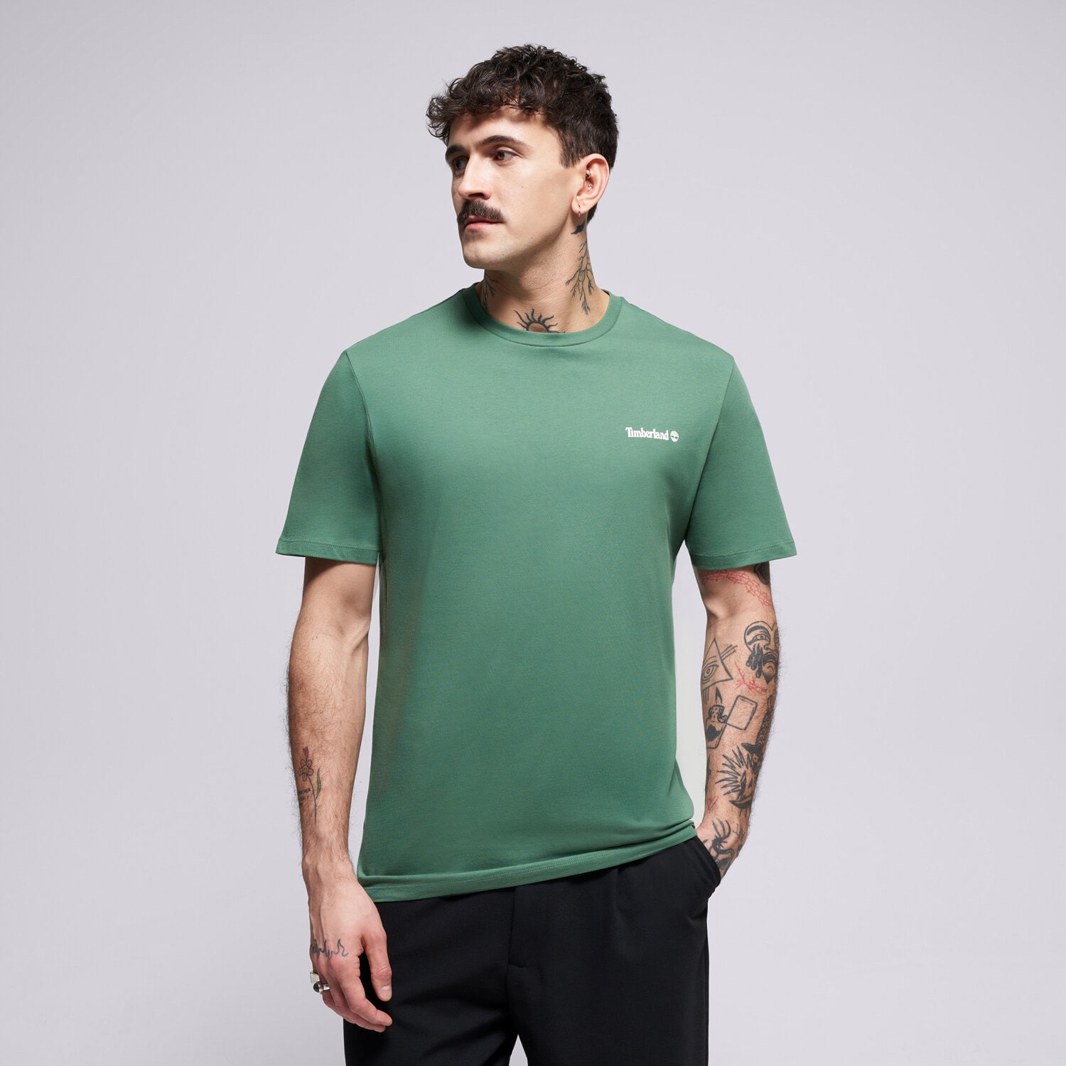 Koszulka, t-shirt sportowy męski TIMBERLAND T-SHIRT SMALL LINEAR LOGO PRINT TEE TB0A5QQTA6Z1 ZIELONY