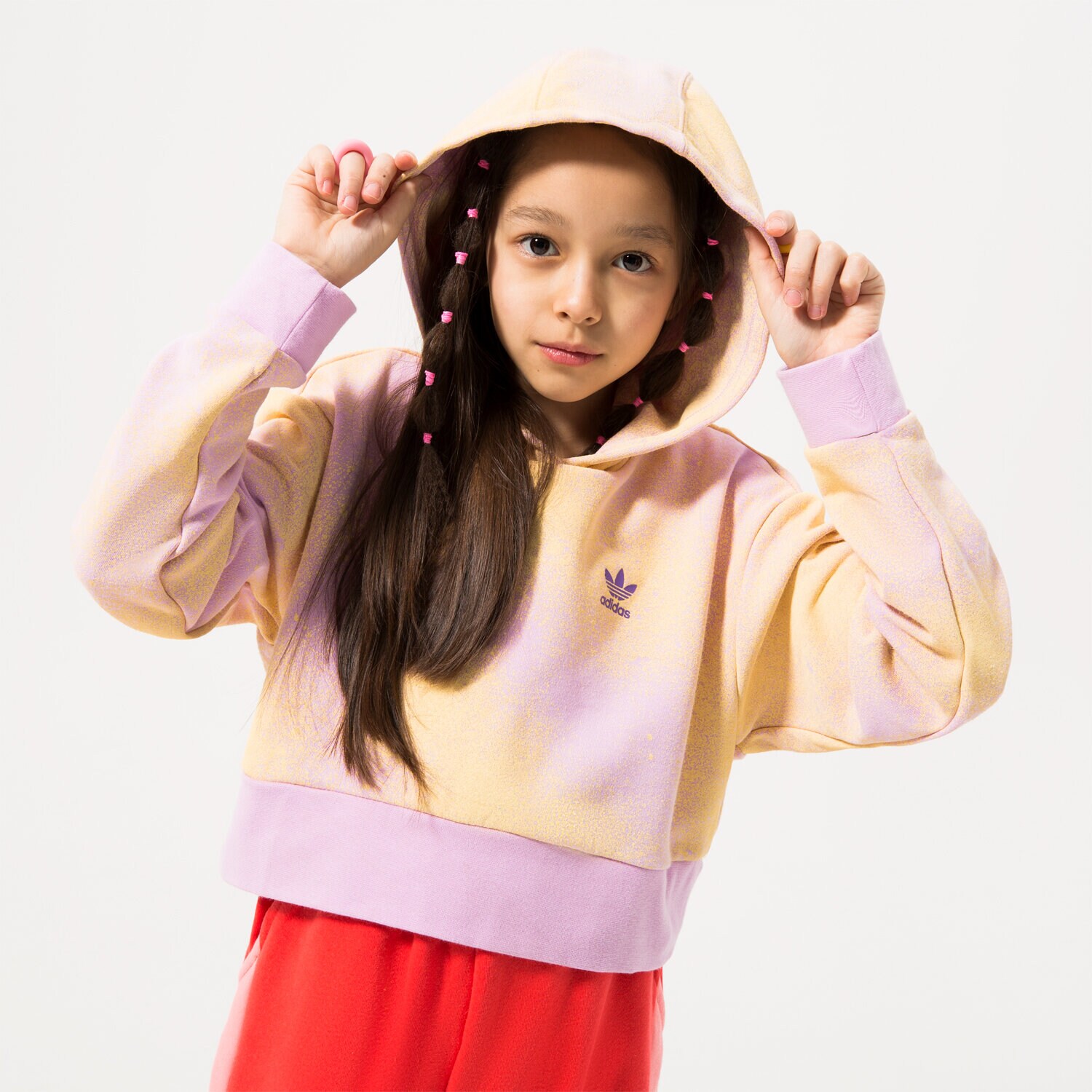 Sportowa bluza dziecięca ADIDAS BLUZA Z KAPTUREM CROP HOODIE GIRL HK2942 RÓŻOWY