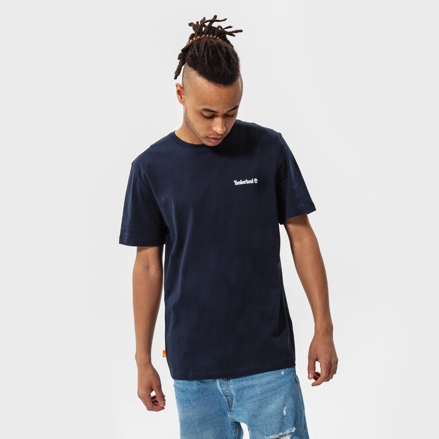 Koszulka, t-shirt sportowy męski TIMBERLAND T-SHIRT SMALL LOGO PRINT TB0A5PGZ4331 GRANATOWY