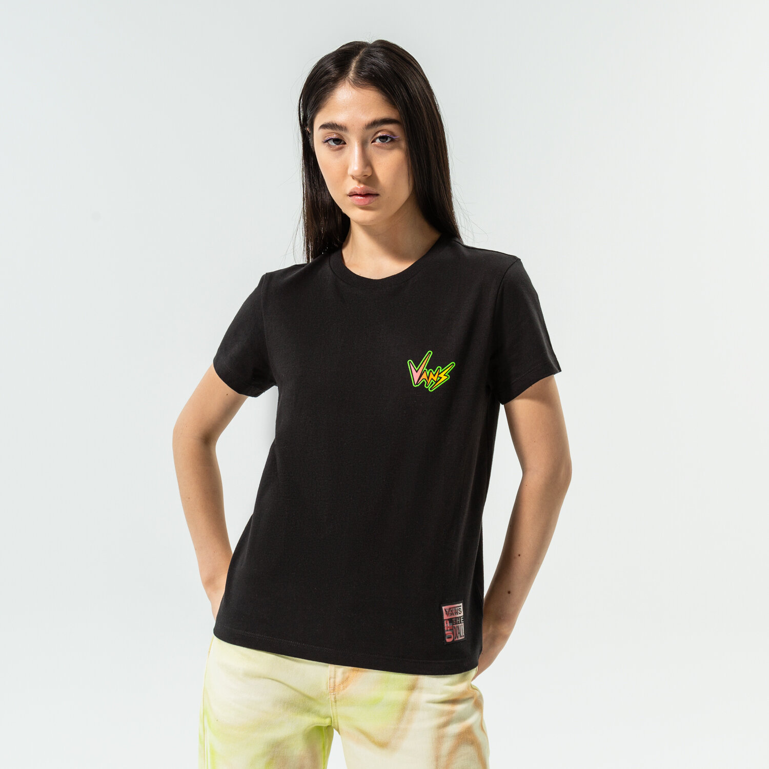 Koszulka, t-shirt damski VANS T-SHIRT SURF'S UPSIDE DOWN SS CREW VN0007RMBLK1 CZARNY