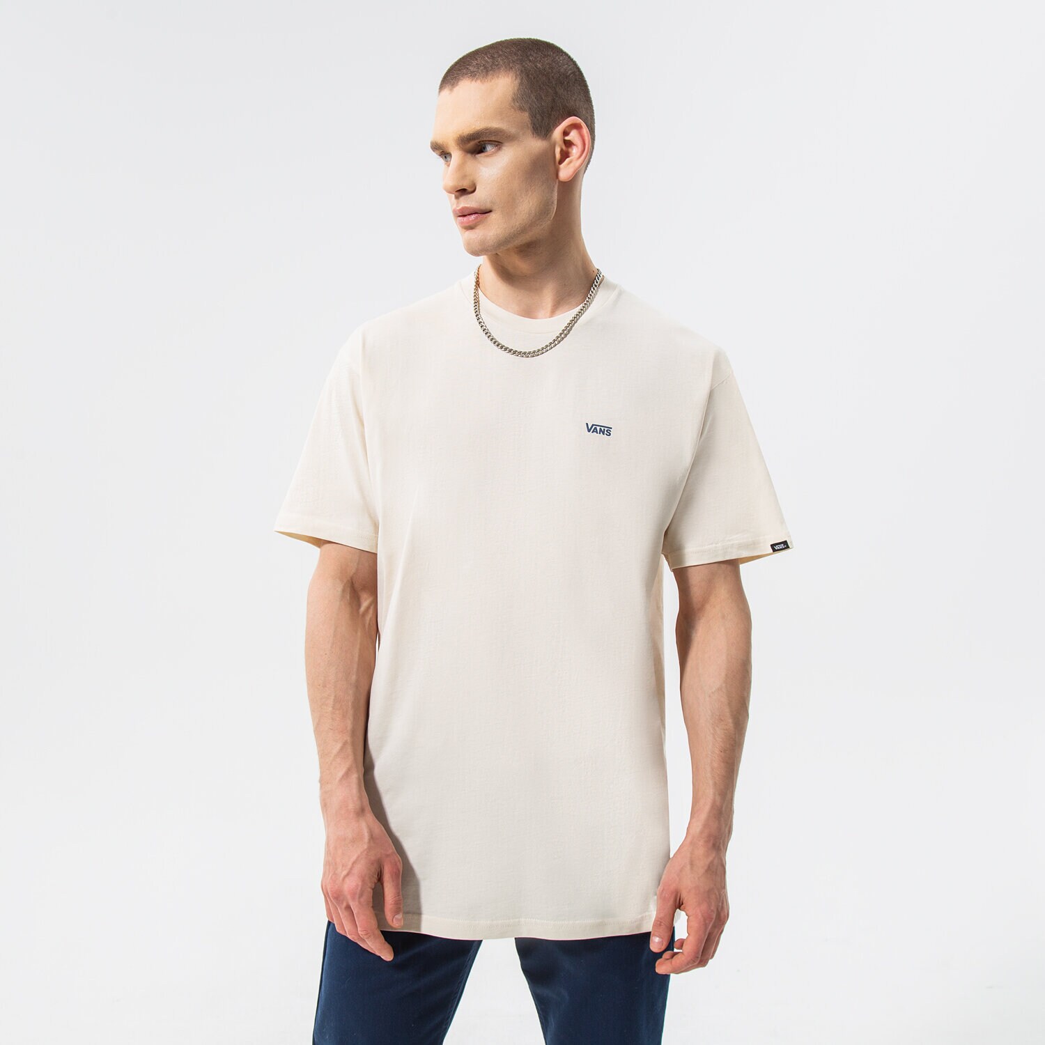 Koszulka, t-shirt sportowy męski VANS T-SHIRT MN LEFT CHEST LOGO TEE ANTIQUE WHITE VN0A3CZE3KS1 BEŻOWY