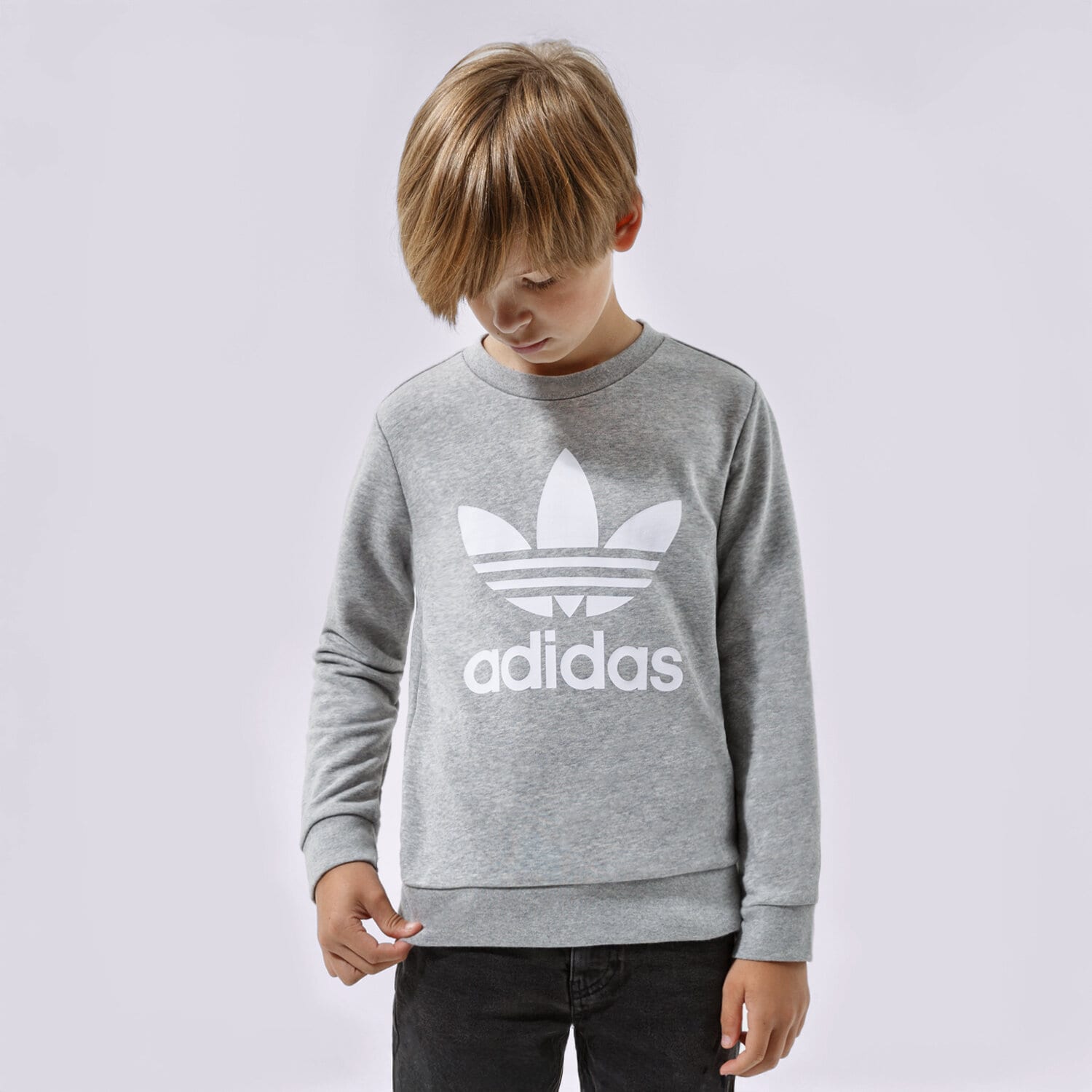Sportowa bluza dziecięca ADIDAS BLUZA TREFOIL CREW BOY GD2709 SZARY