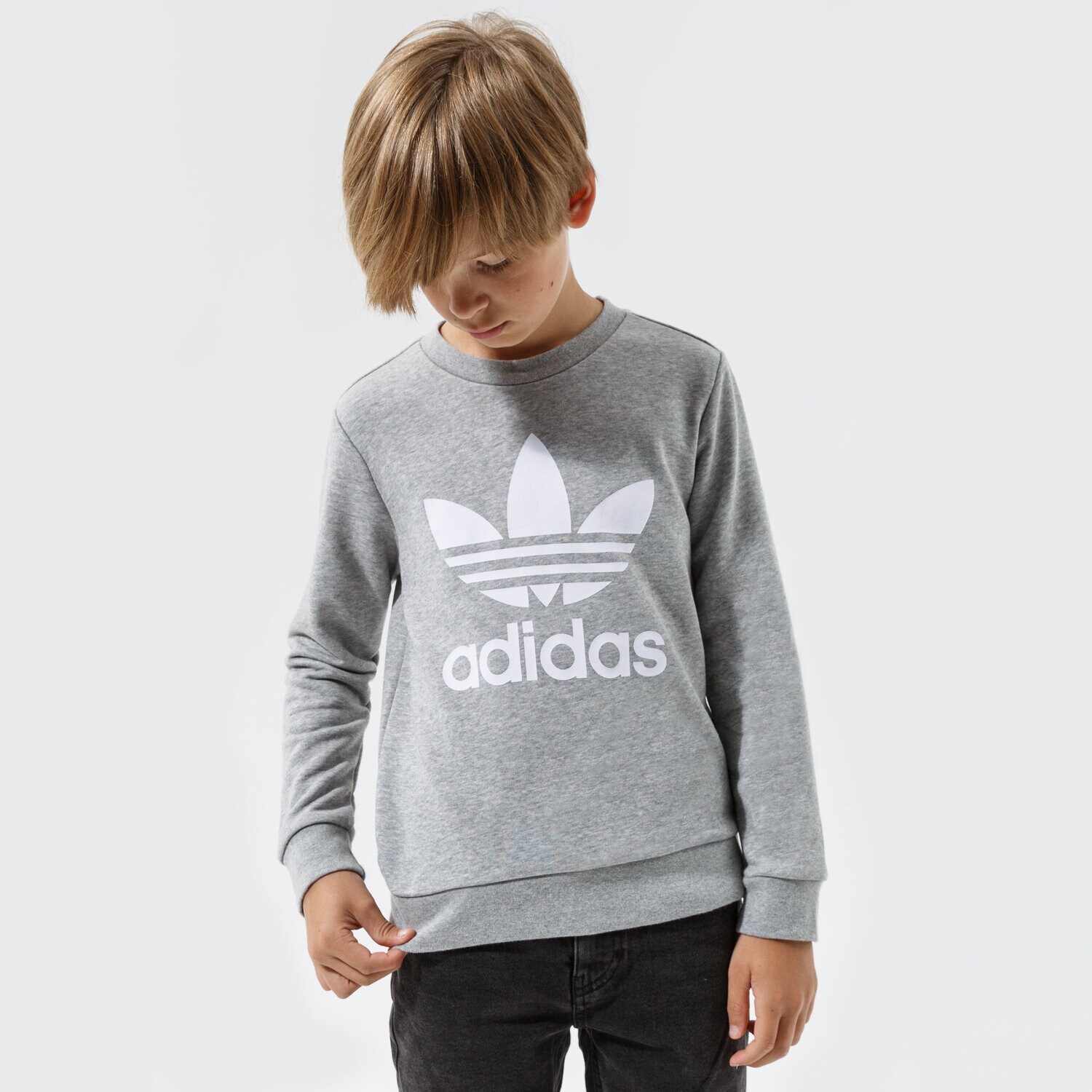 Sportowa bluza dziecięca ADIDAS BLUZA TREFOIL CREW BOY GD2709 SZARY