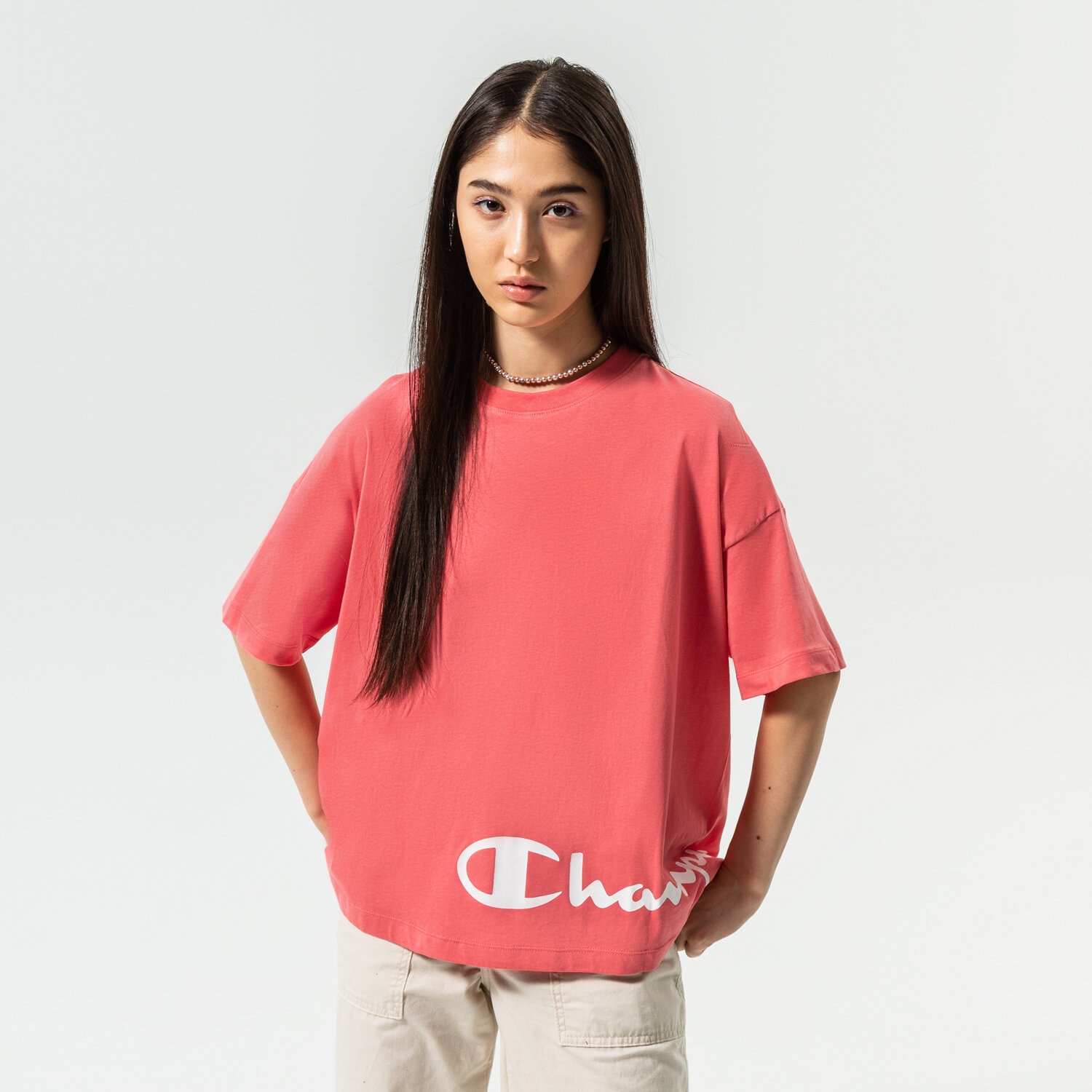Koszulka, t-shirt damski CHAMPION T-SHIRT CREWNECK T-SHIRT 115425PS171 RÓŻOWY