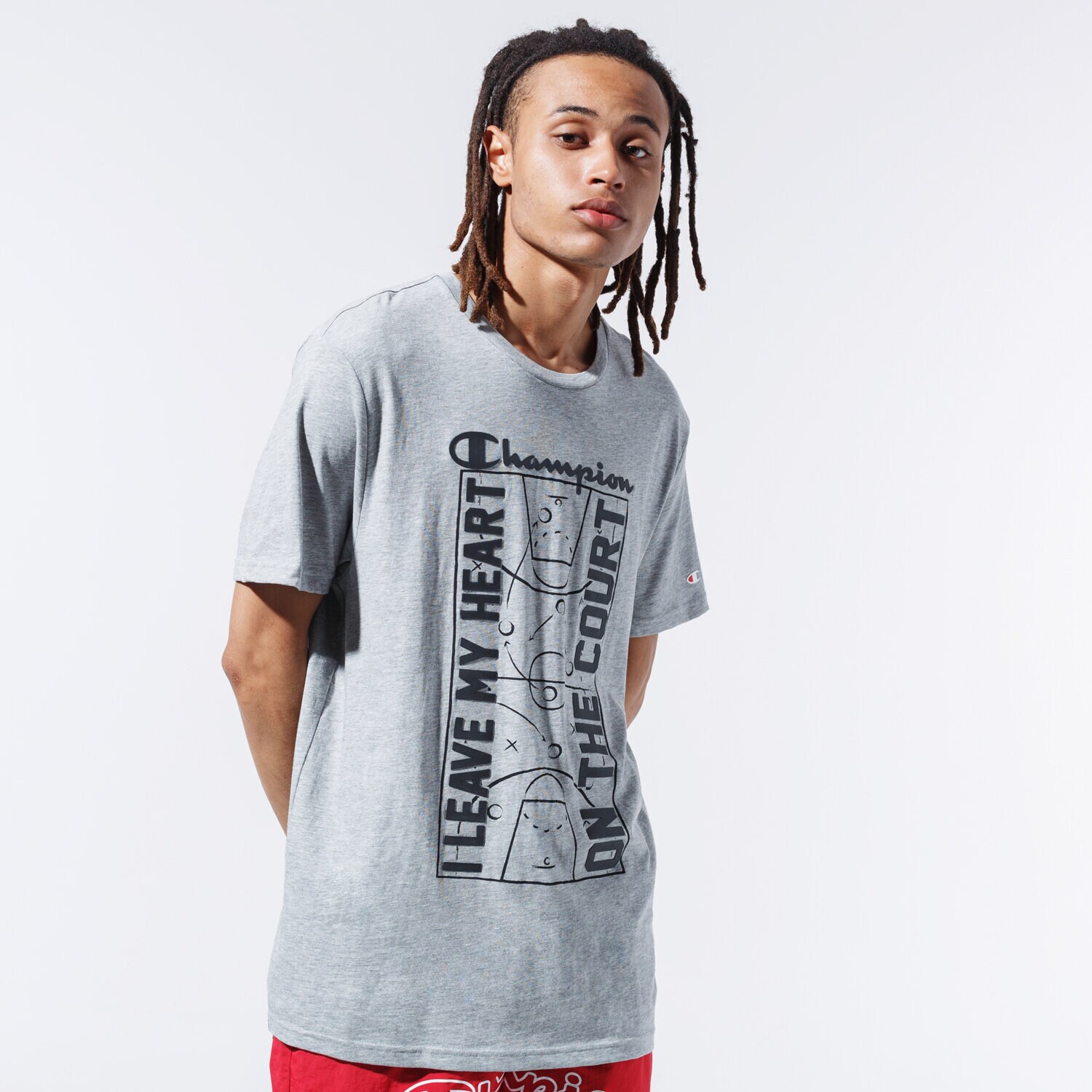 Koszulka, t-shirt sportowy męski CHAMPION T-SHIRT COURT TEE 215492EM006 SZARY