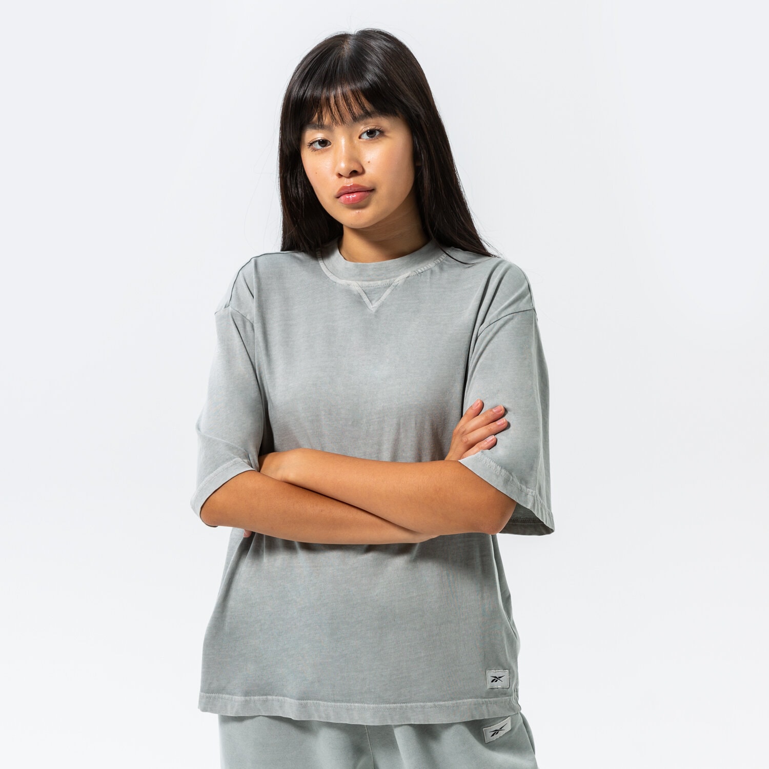 Koszulka, t-shirt damski REEBOK T-SHIRT CL RBK ND BOXY TEE HH9702 SZARY